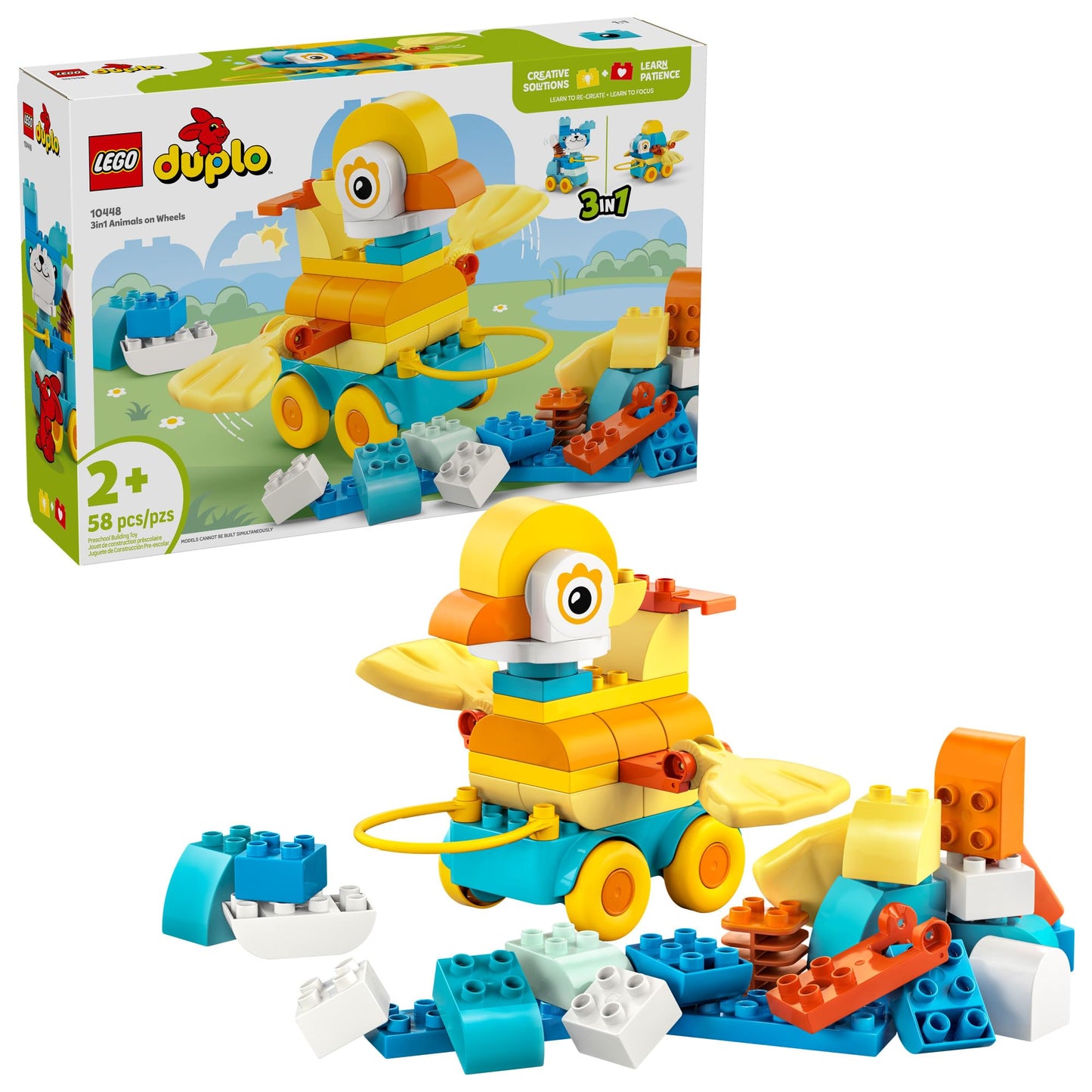 LEGO DUPLO Town 3 in 1 Animals on Wheels (10448) – Toddler Building Toy with Moving Animal Figures