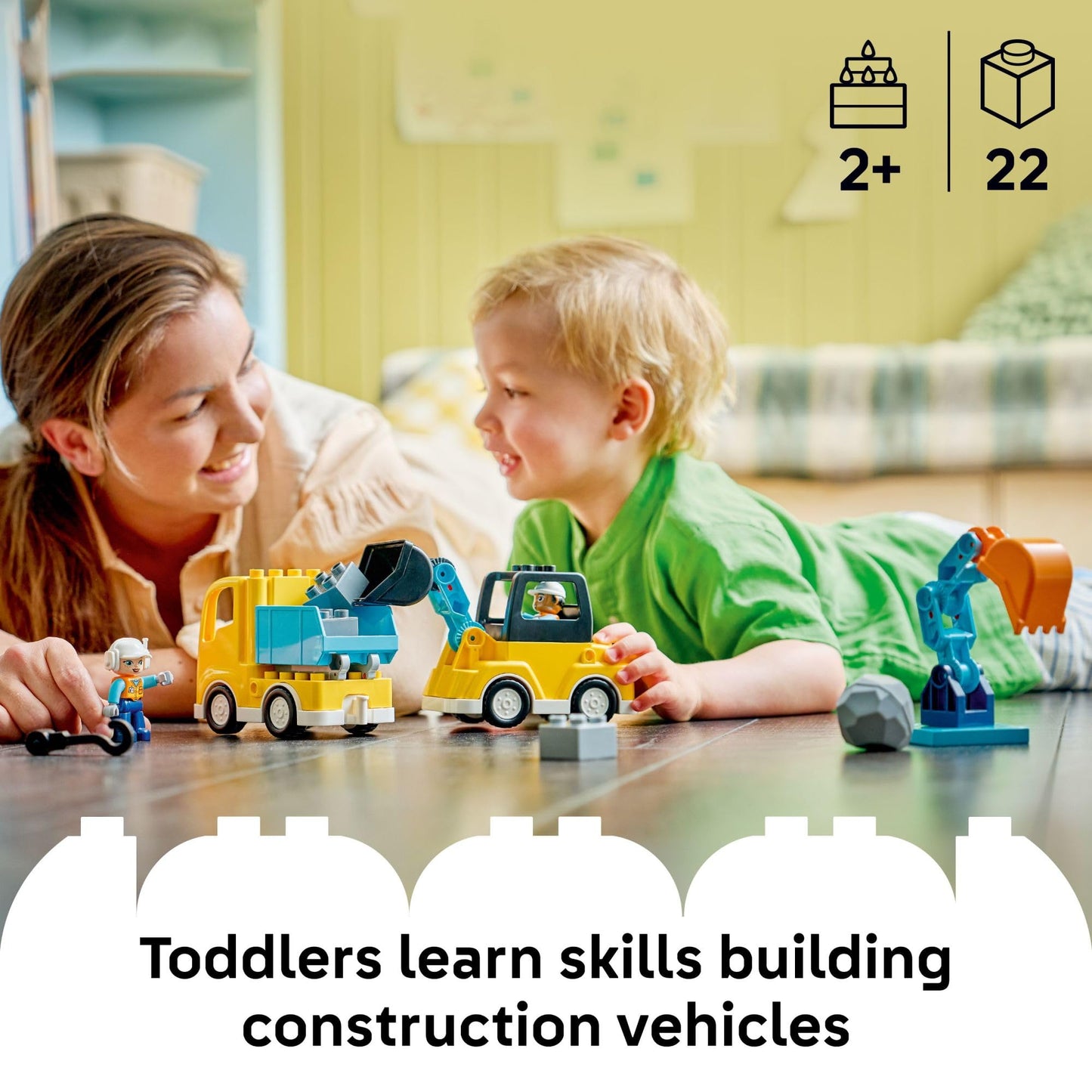 LEGO DUPLO Town 3 in 1 Construction Vehicles (10475) – Learning & Pretend Play Toy for Toddlers 2+