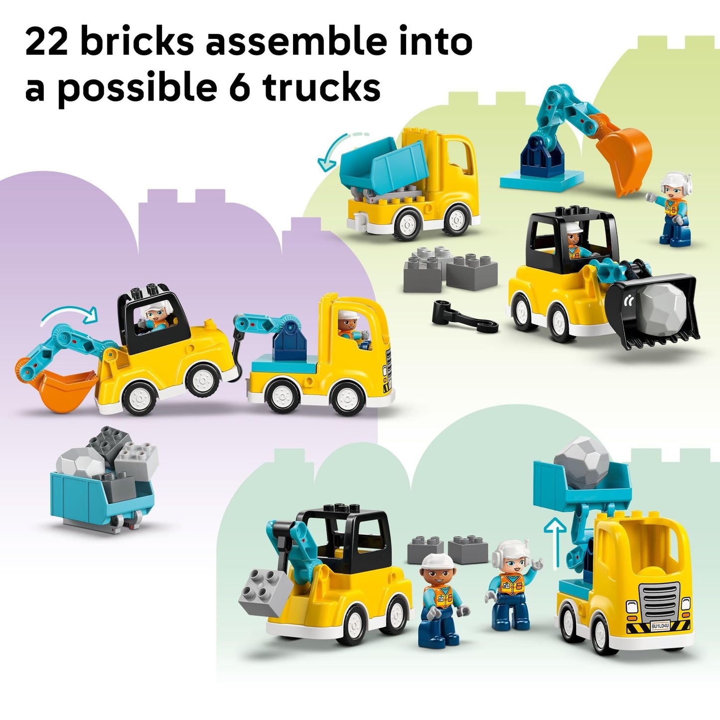 LEGO DUPLO Town 3 in 1 Construction Vehicles (10475) – Learning & Pretend Play Toy for Toddlers 2+