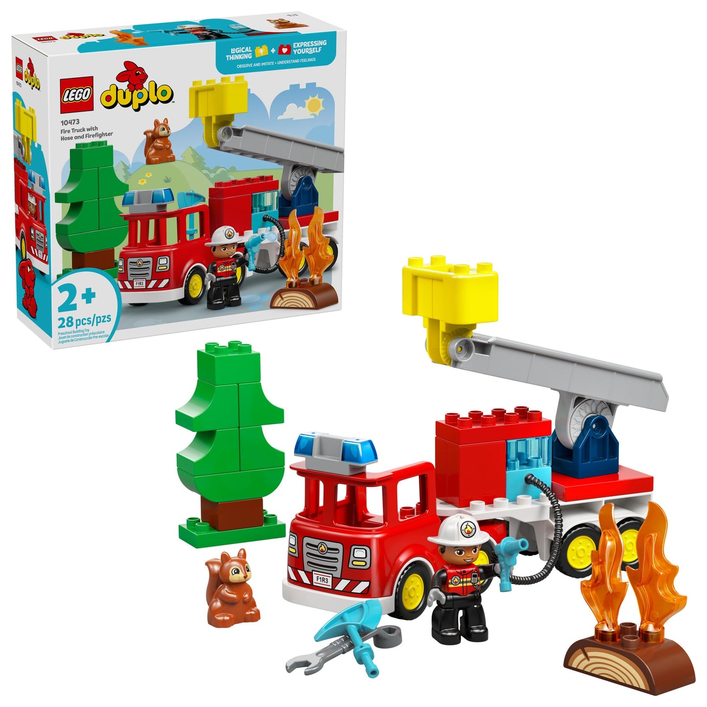 LEGO DUPLO Town Fire Truck with Hose and Firefighter (10473) – Building Toy for Toddlers 2+