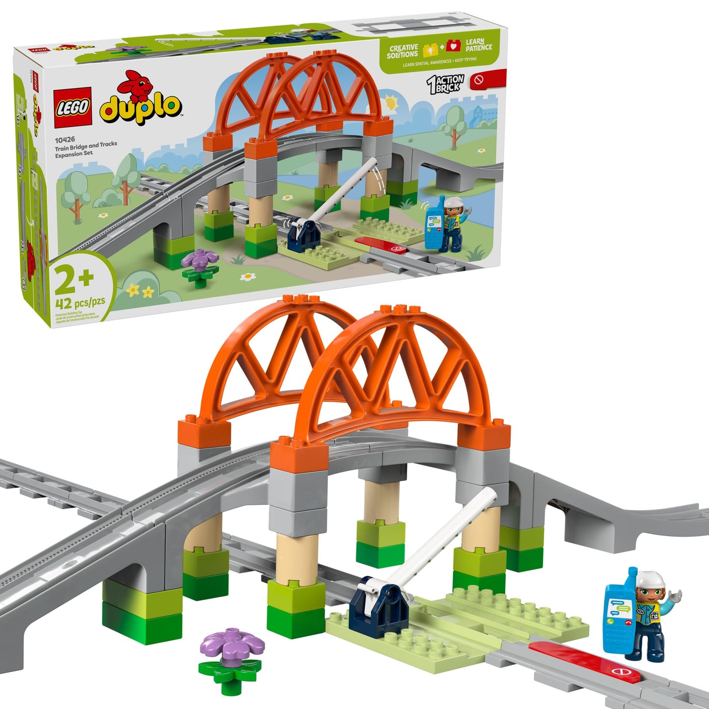 LEGO DUPLO Town Train Bridge & Tracks Expansion Set 10426 – 8 Tracks + Elevated Bridge | Ages 2+