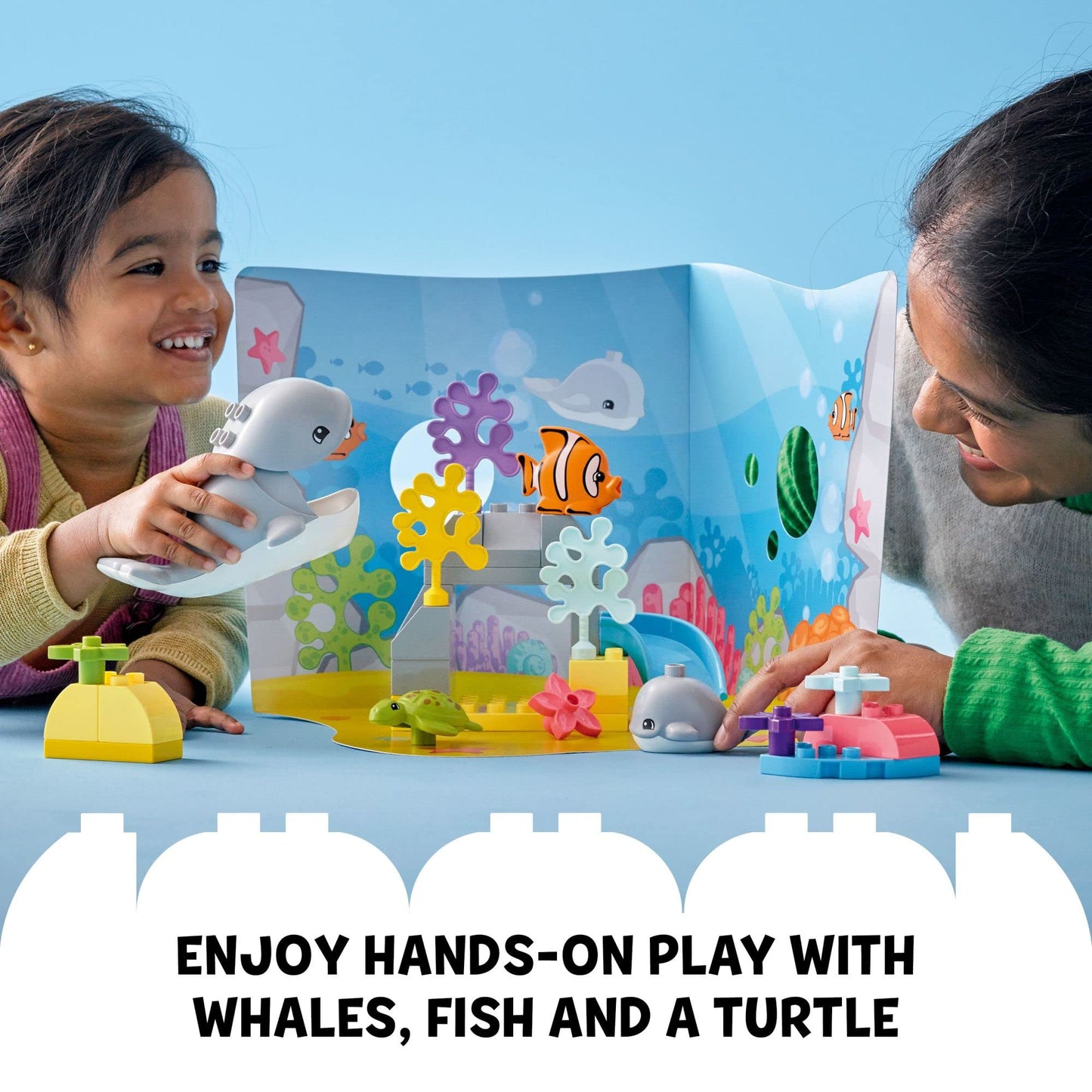 LEGO DUPLO Wild Animals of the Ocean Set 10972 – Whale & Turtle Figures with Ocean Floor Playmat for Toddlers 2+