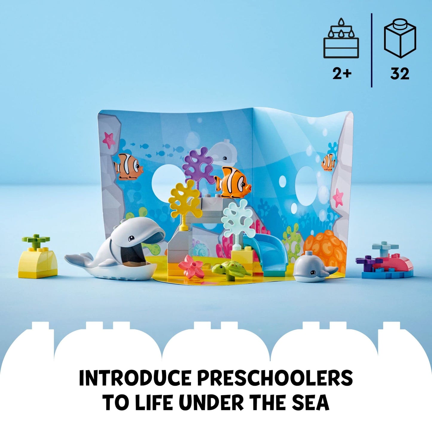 LEGO DUPLO Wild Animals of the Ocean Set 10972 – Whale & Turtle Figures with Ocean Floor Playmat for Toddlers 2+