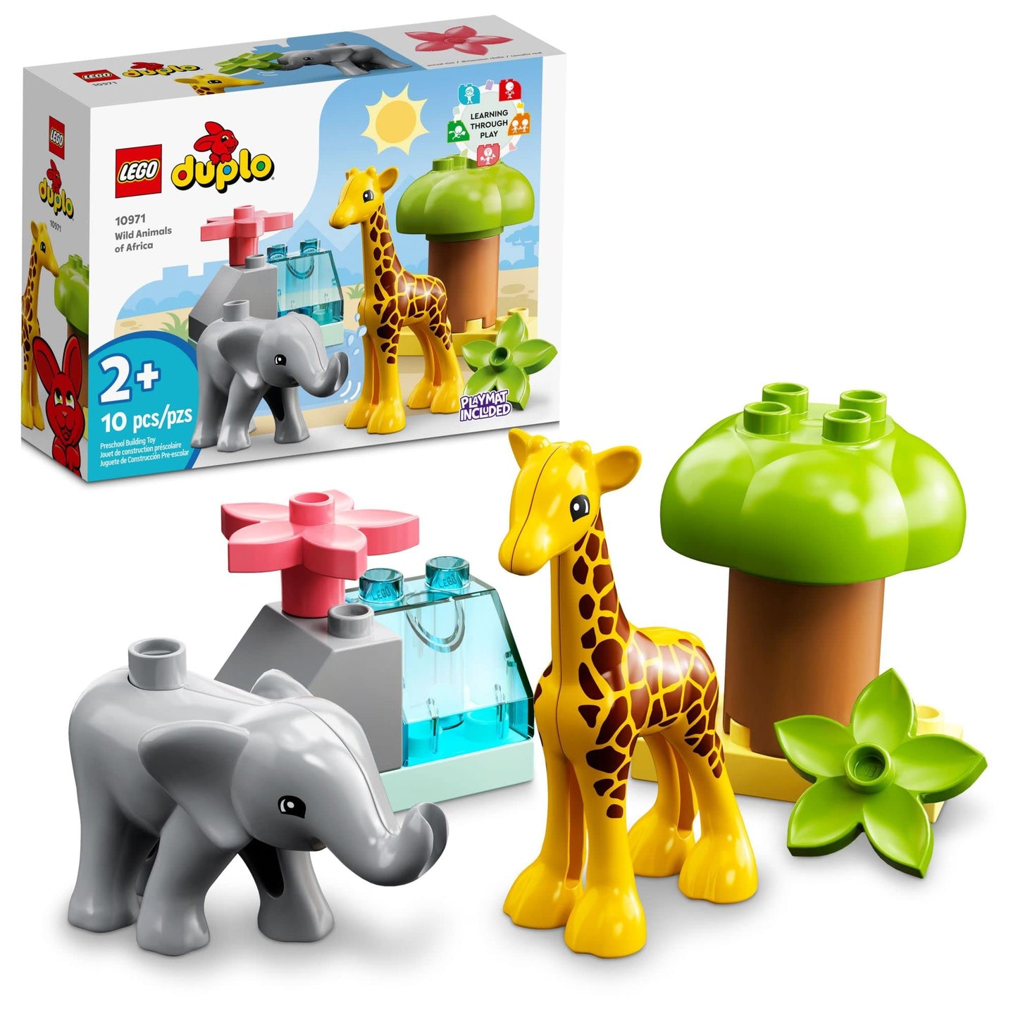 LEGO DUPLO Wild Animals of Africa 10971 | Toddler Learning Toy with Baby Elephant & Giraffe