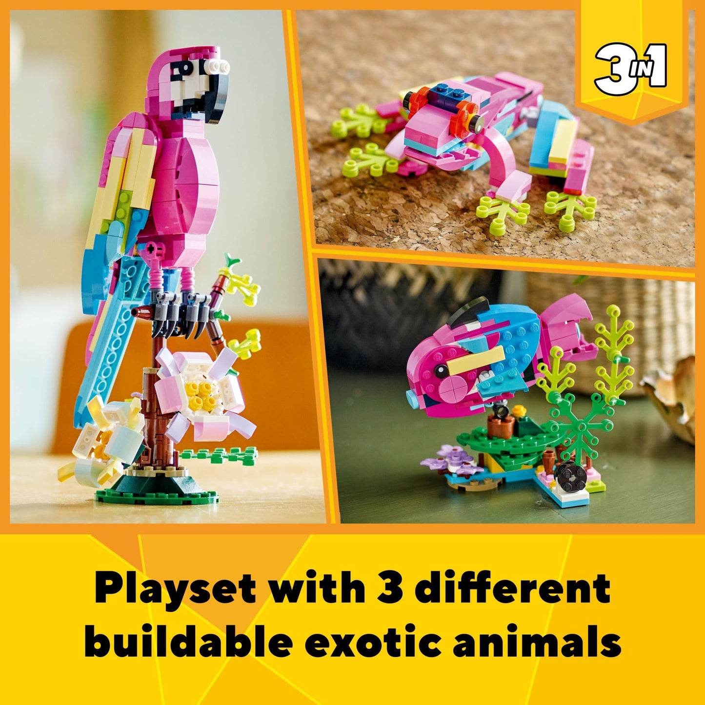 LEGO Creator 3in1 Exotic Pink Parrot (31144) – 253 Pieces