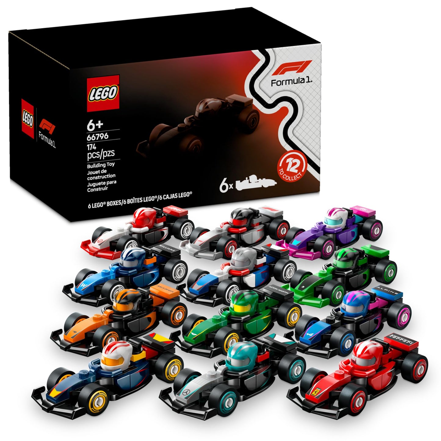 LEGO F1 Collectible Race Cars 6 Pack – Mystery Box with 174 Pieces (Ages 6+)