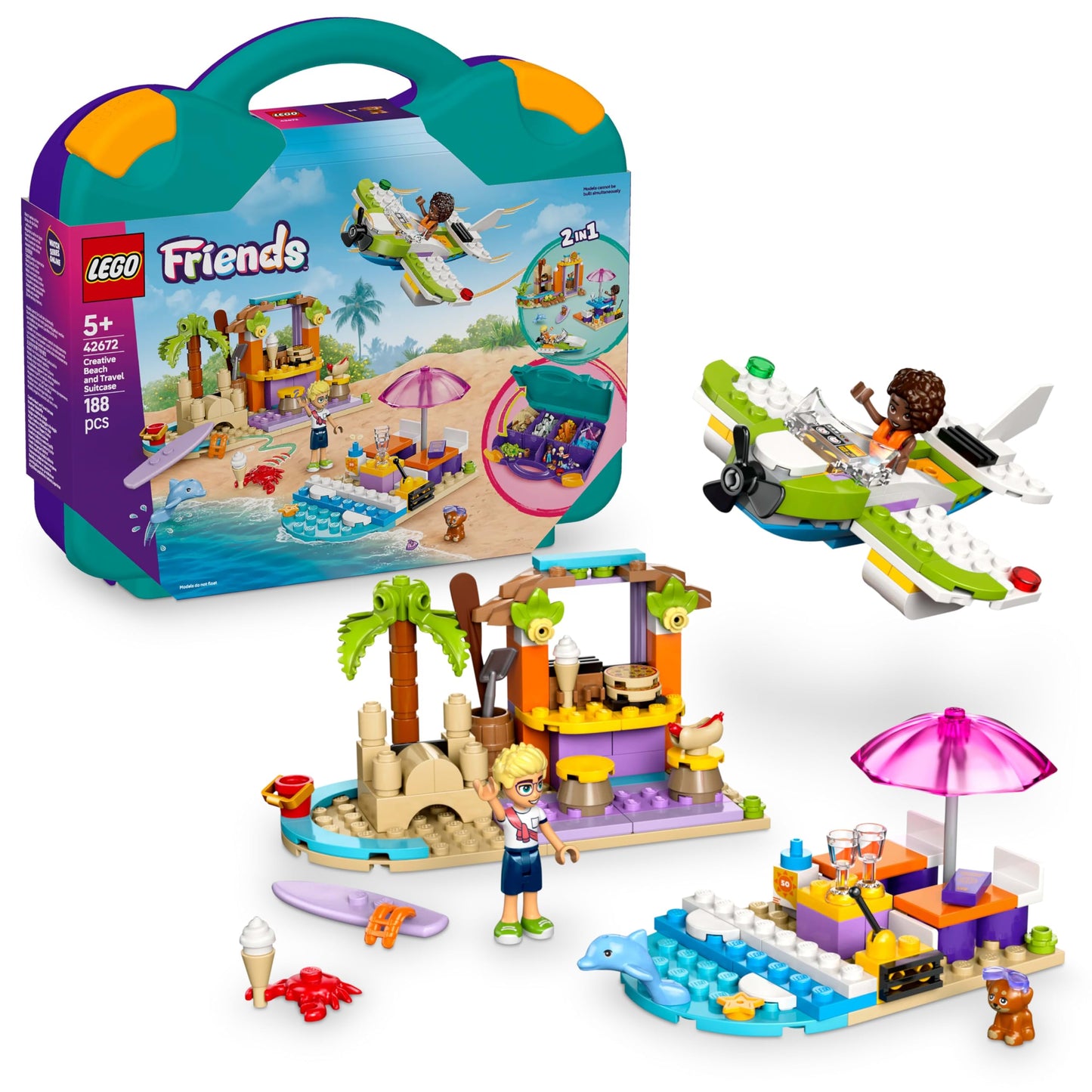 LEGO Friends 42672 Fun Beach in Suitcase – 2-in-1 Building Set for Kids 5+
