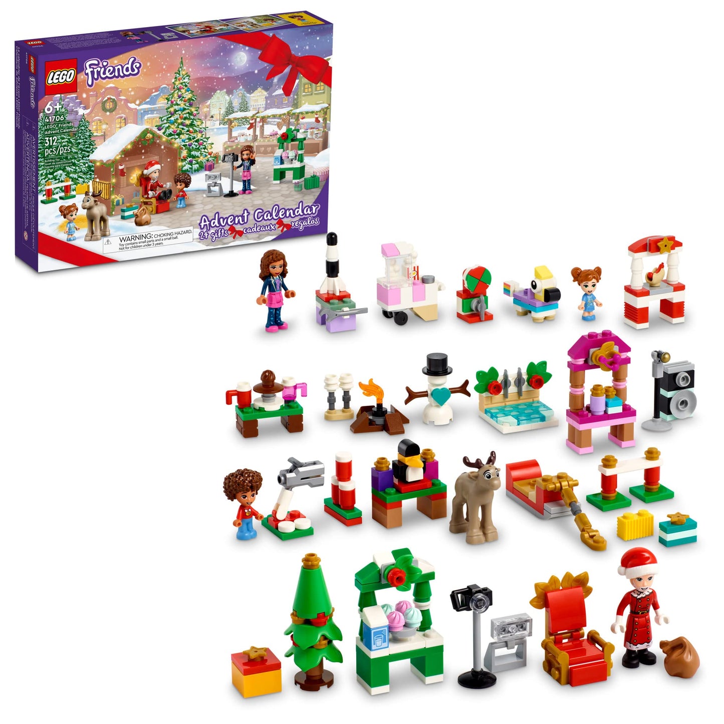 LEGO Friends Advent Calendar 41706 – 24 Gifts, Santa Sleigh & Market Fun (Ages 6+)