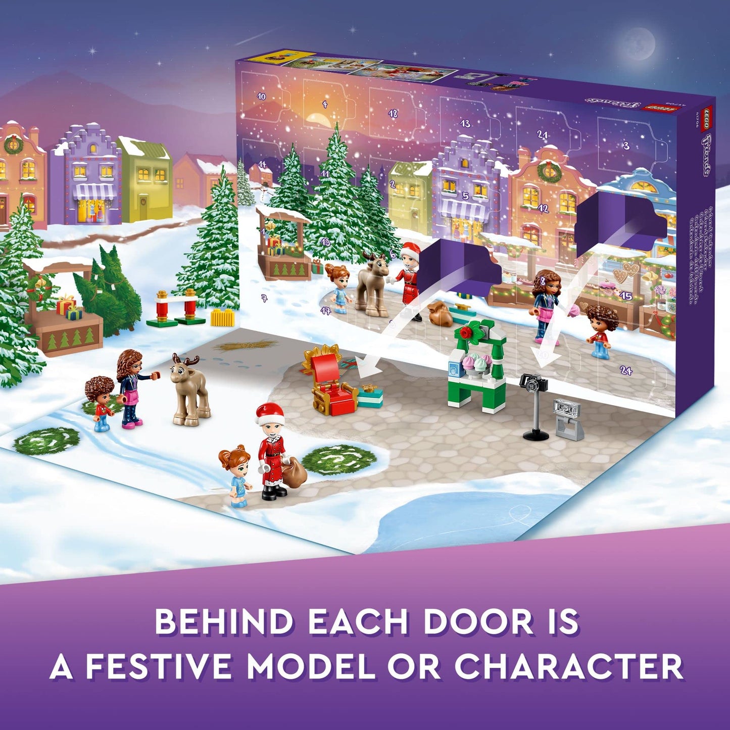 LEGO Friends Advent Calendar 41706 – 24 Gifts, Santa Sleigh & Market Fun (Ages 6+)