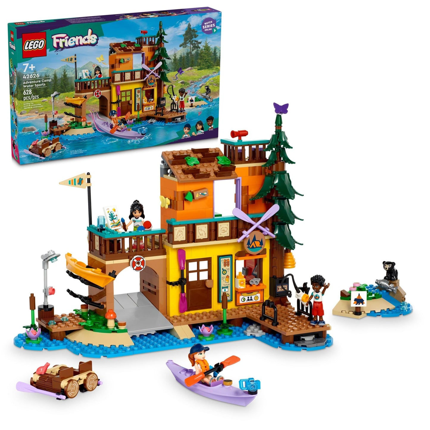 LEGO Friends Adventure Camp Water Sports Building Toy 42626 – 3 Mini Dolls, 628 Pieces, Ages 7+