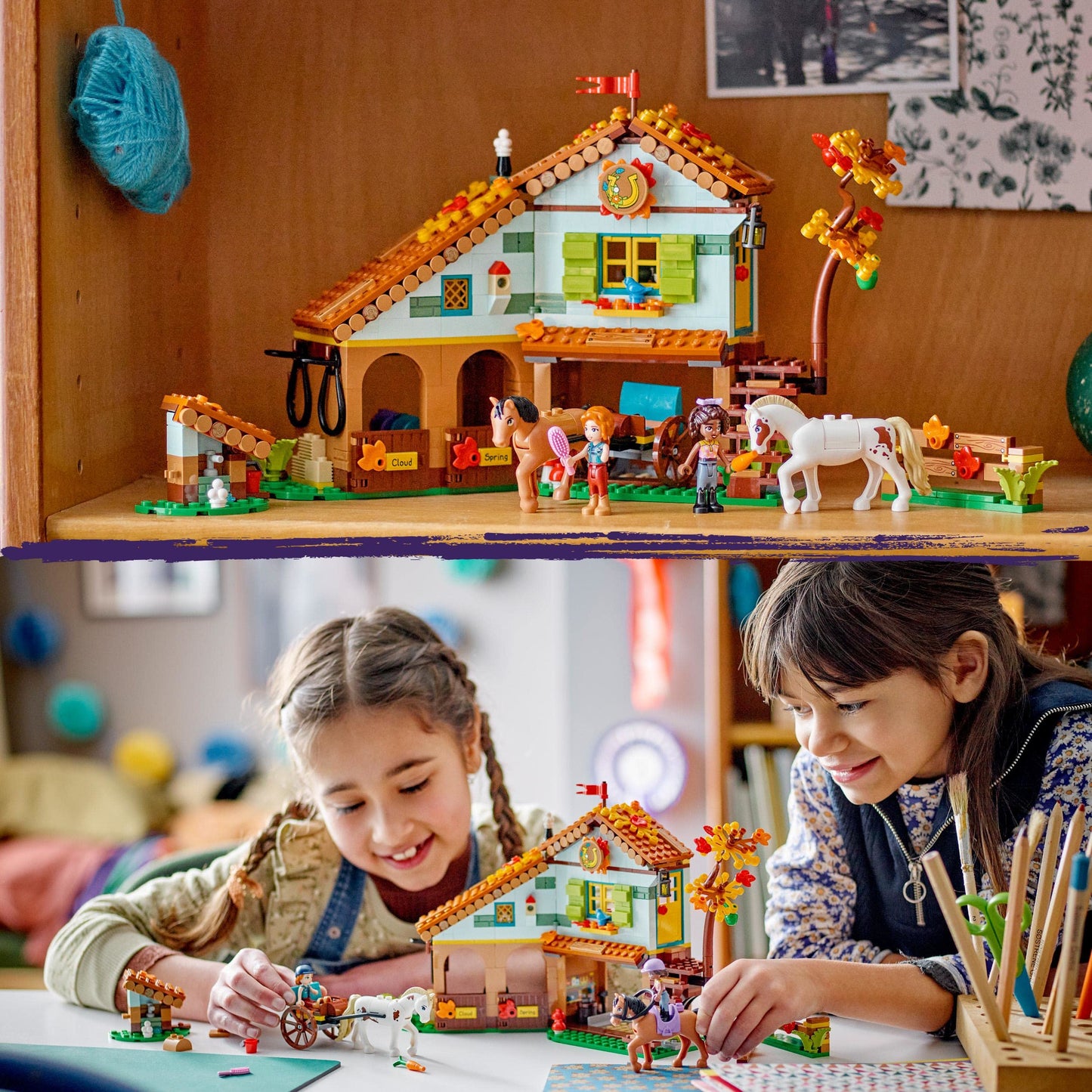LEGO Friends Autumn's Horse Stable 41745 | 2 Mini-Dolls, 2 Horses, Carriage | Gift for Ages 7+