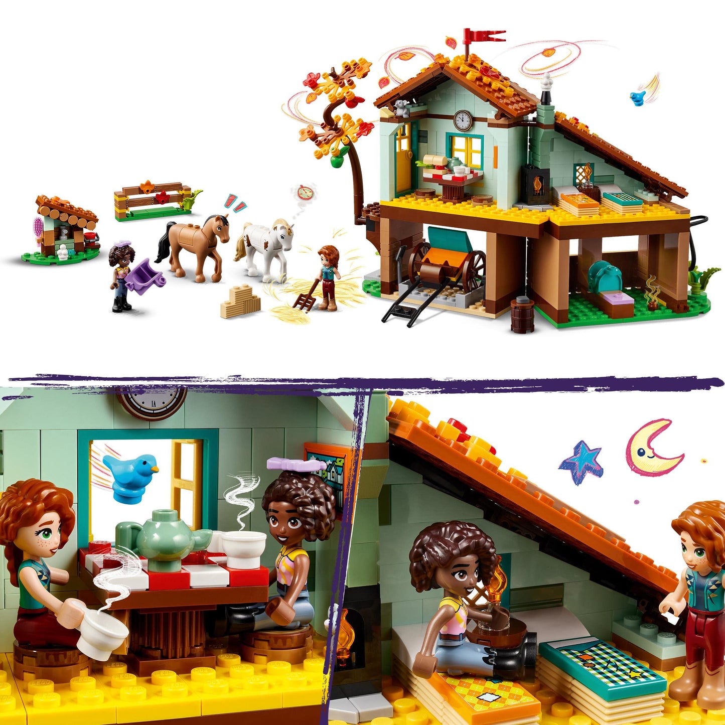 LEGO Friends Autumn's Horse Stable 41745 | 2 Mini-Dolls, 2 Horses, Carriage | Gift for Ages 7+
