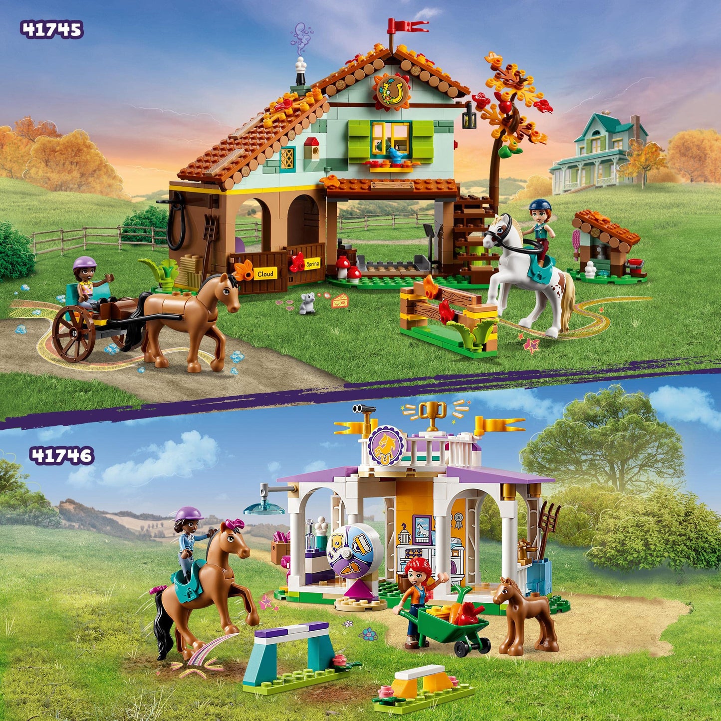 LEGO Friends Autumn's Horse Stable 41745 | 2 Mini-Dolls, 2 Horses, Carriage | Gift for Ages 7+