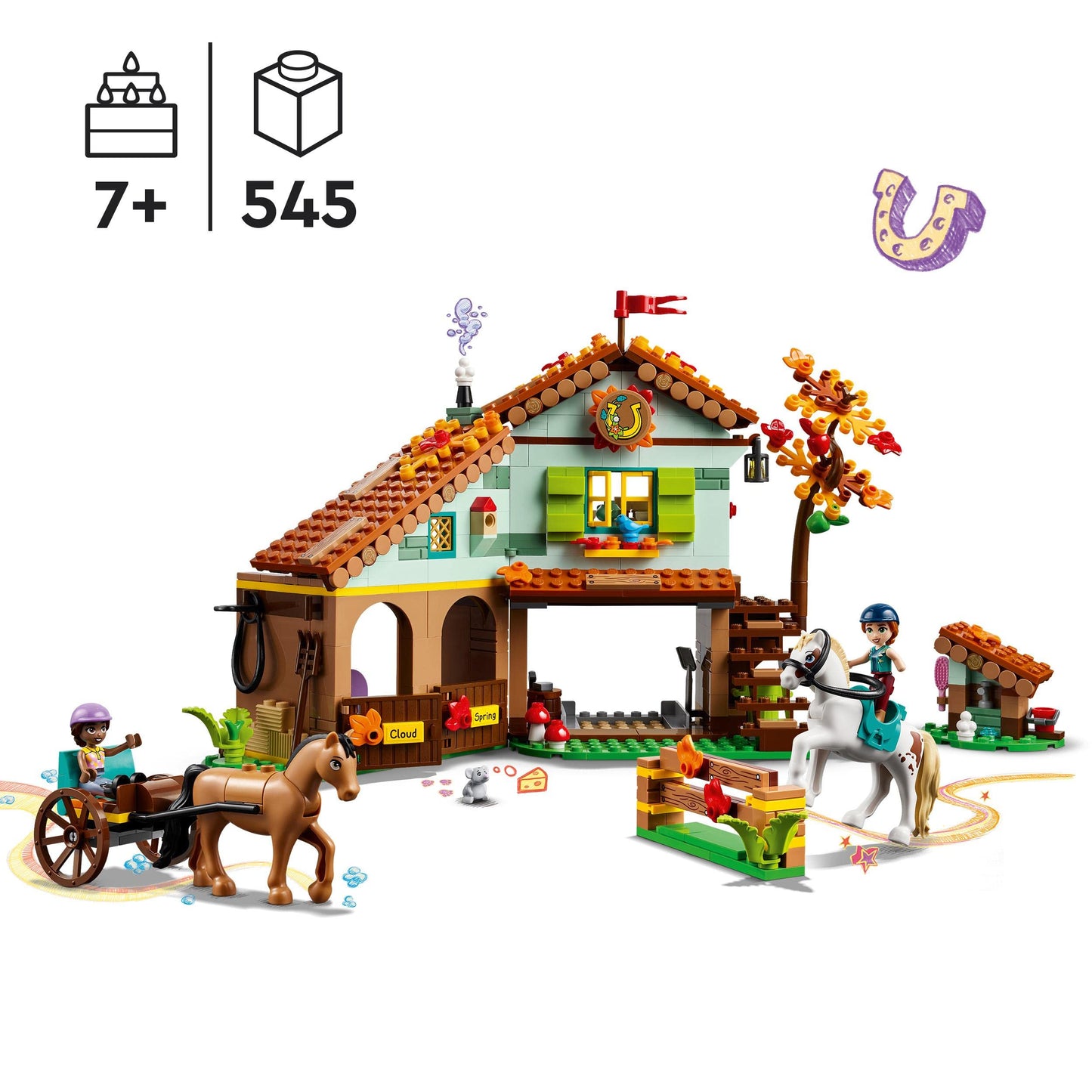 LEGO Friends Autumn's Horse Stable 41745 | 2 Mini-Dolls, 2 Horses, Carriage | Gift for Ages 7+