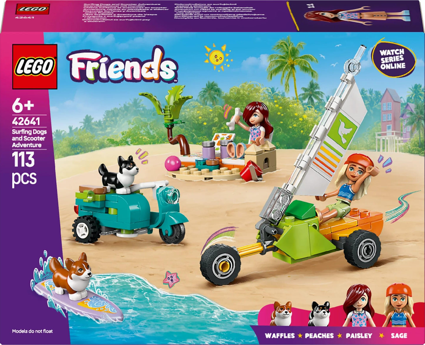 LEGO Friends Beach Adventure 42641 Building Set – 2 Mini-Dolls & 2 Corgi Dogs
