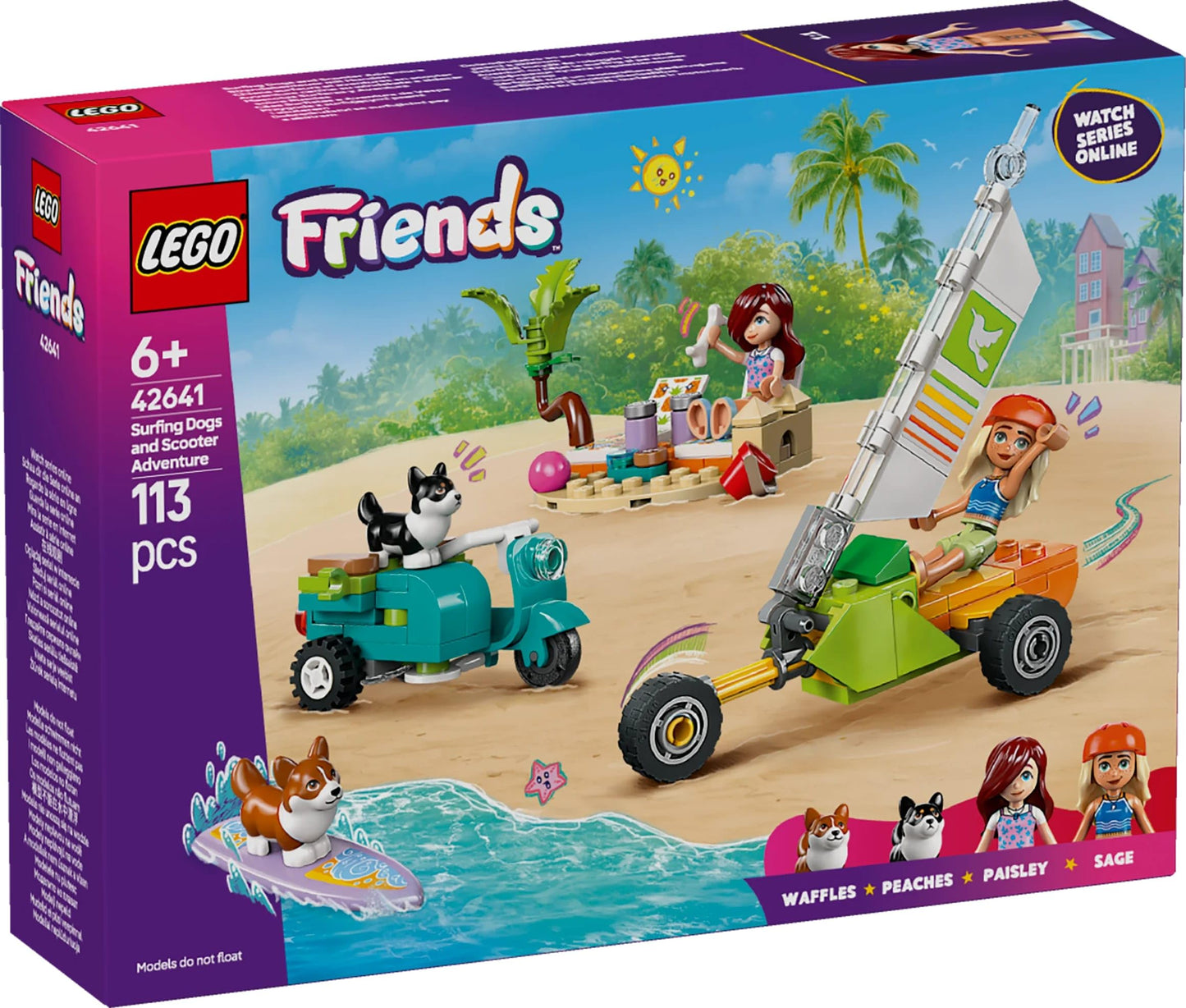 LEGO Friends Beach Adventure 42641 Building Set – 2 Mini-Dolls & 2 Corgi Dogs