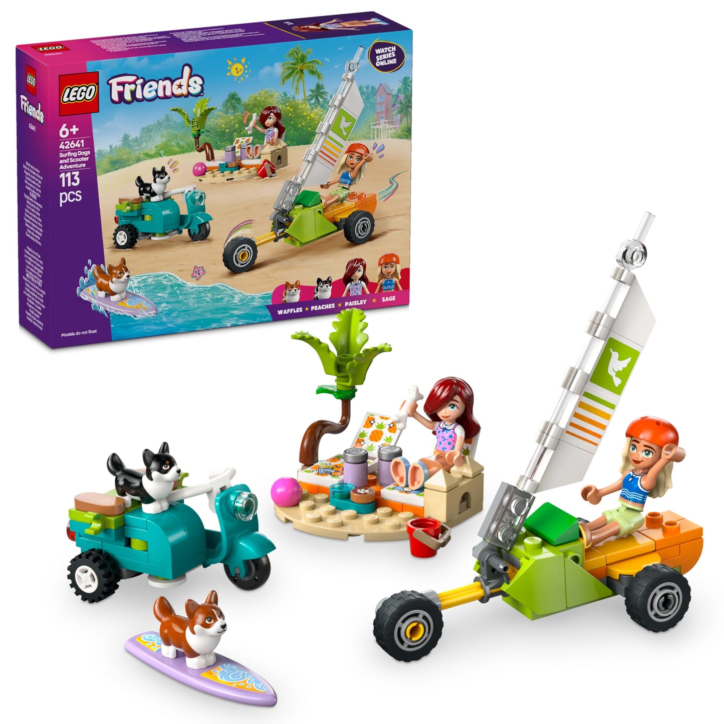 LEGO Friends Beach Adventure 42641 Building Set – 2 Mini-Dolls & 2 Corgi Dogs