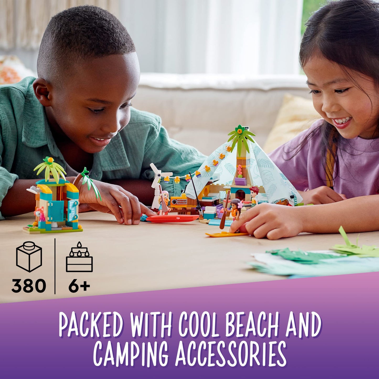 LEGO Friends Beach Glamping 41700 Building Kit – 380-Piece Seaside Adventure for Kids 6+