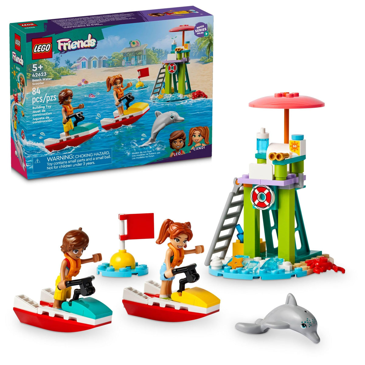LEGO Friends Beach Water Scooter 42623 – Lifeguard LEGO Set with 2 Mini Dolls & Dolphin