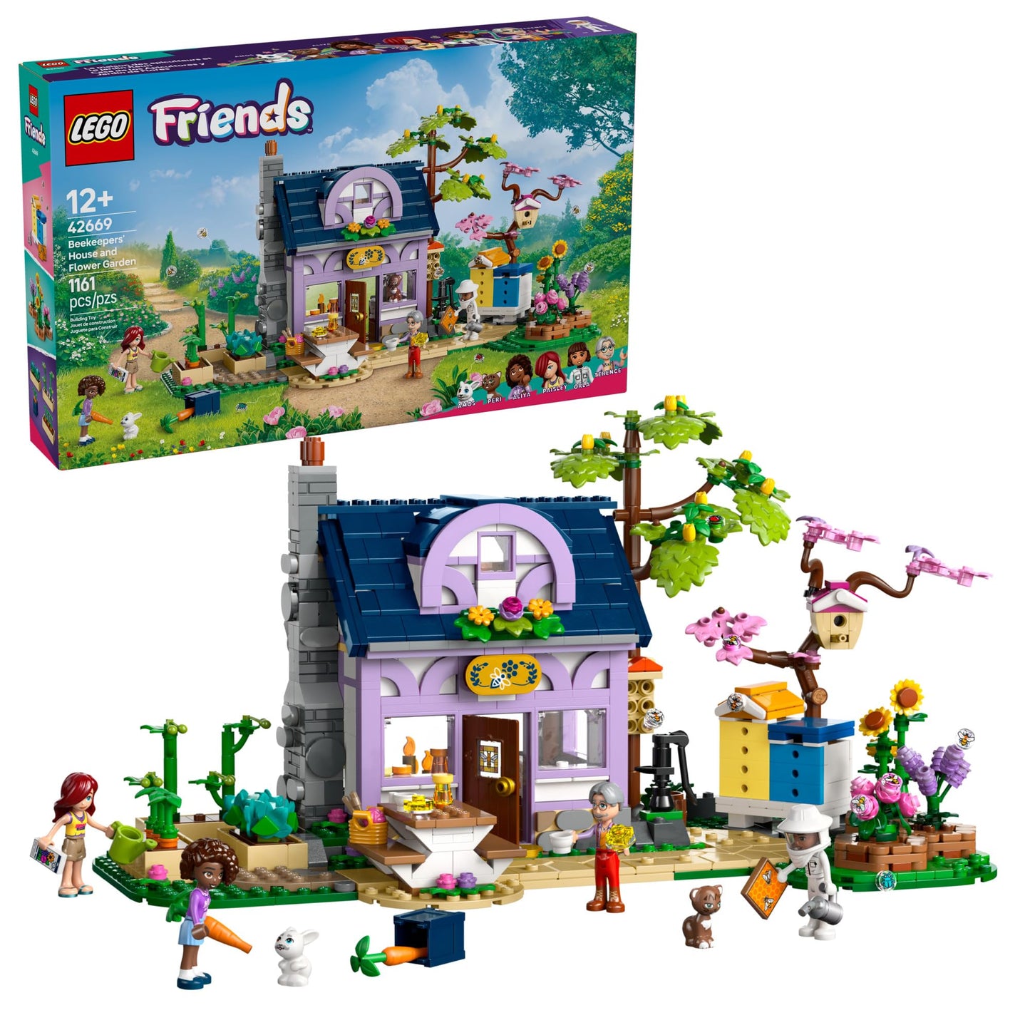 LEGO Friends Beekeepers' House & Flower Garden 42669 | 4 Minidolls, 2 Animals – Pretend Play Toy