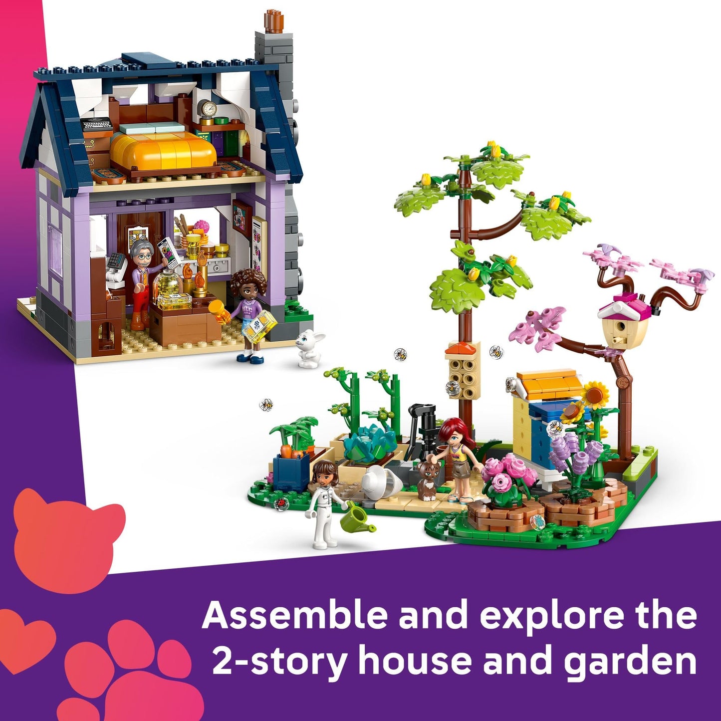 LEGO Friends Beekeepers' House & Flower Garden 42669 | 4 Minidolls, 2 Animals – Pretend Play Toy