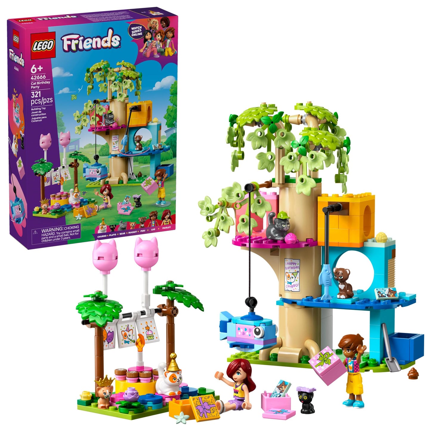 LEGO Friends Cat Birthday Party & Tree House (42666) – Creative Building Toy for Kids 9+ | Pretend Play