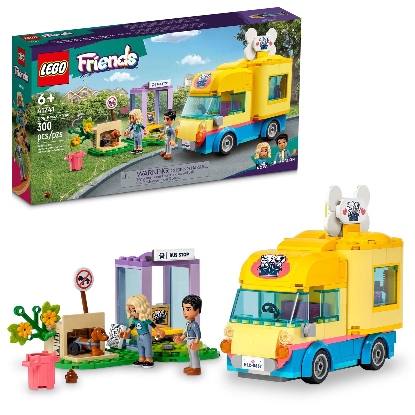 LEGO Friends Dog Rescue Van 41741 – Mobile Rescue Center Playset with Nova & Dr. Marlon