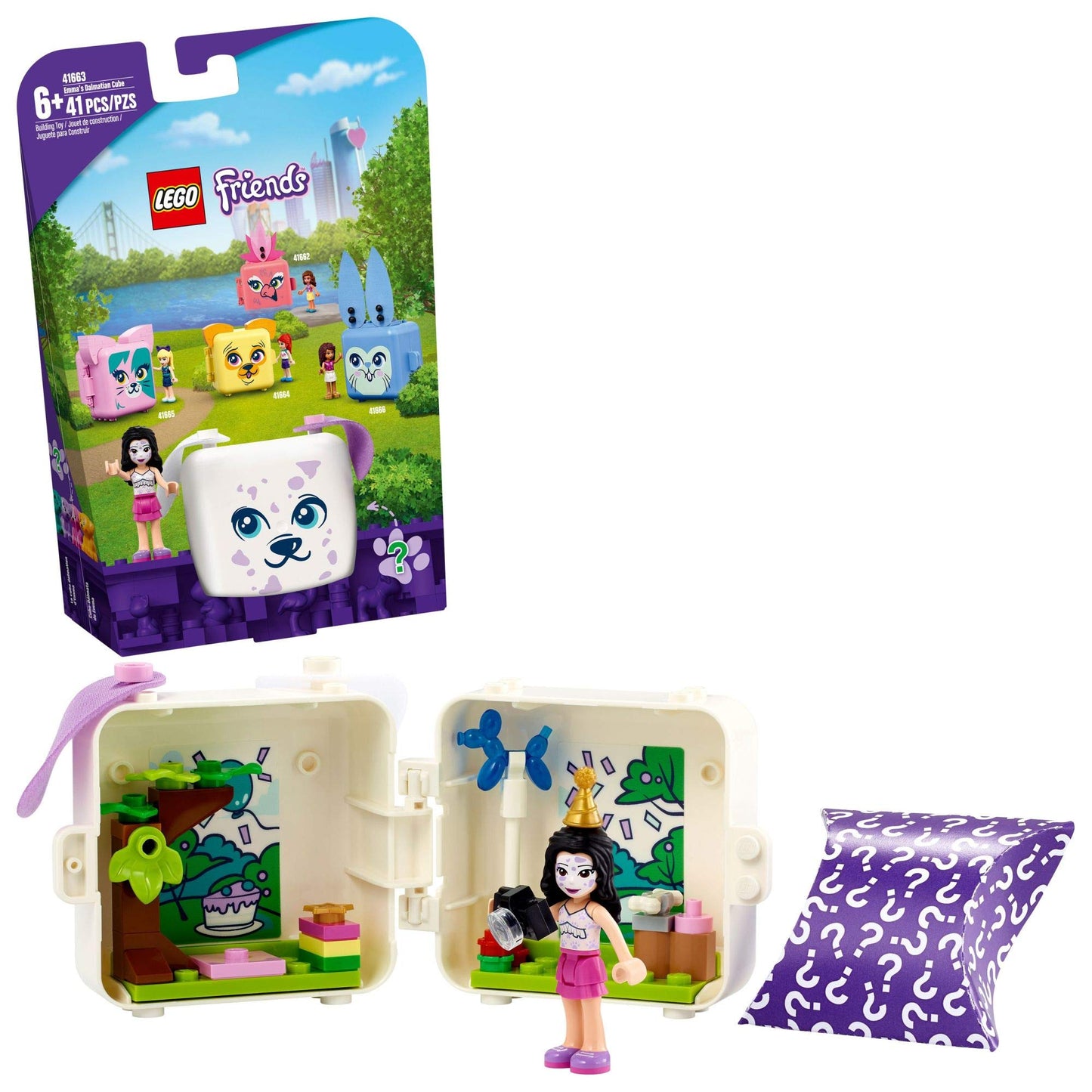 LEGO Friends Emma's Dalmatian Cube 41663 – Portable Puppy Playset with Emma Mini-Doll