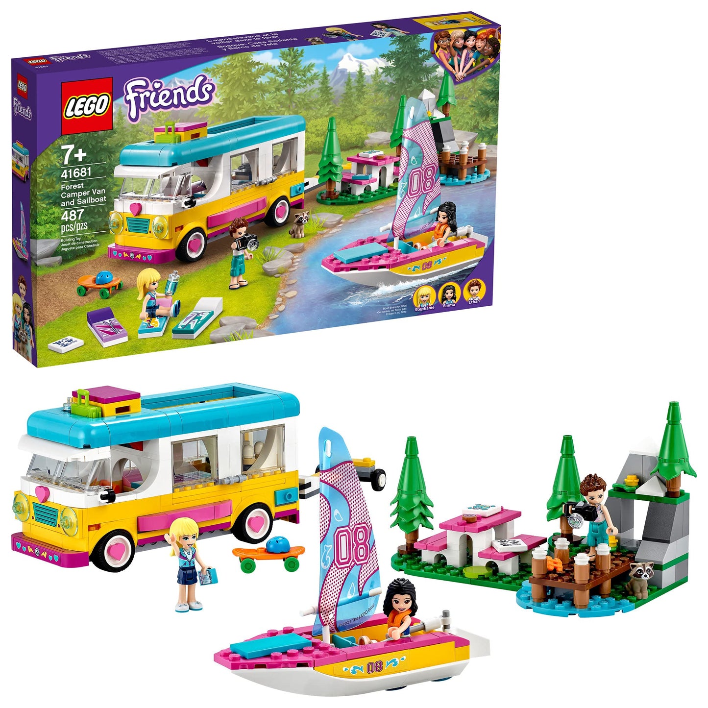 LEGO Friends Forest Camper Van & Sailboat 41681 – 487 Pieces | Outdoor Adventure Playset