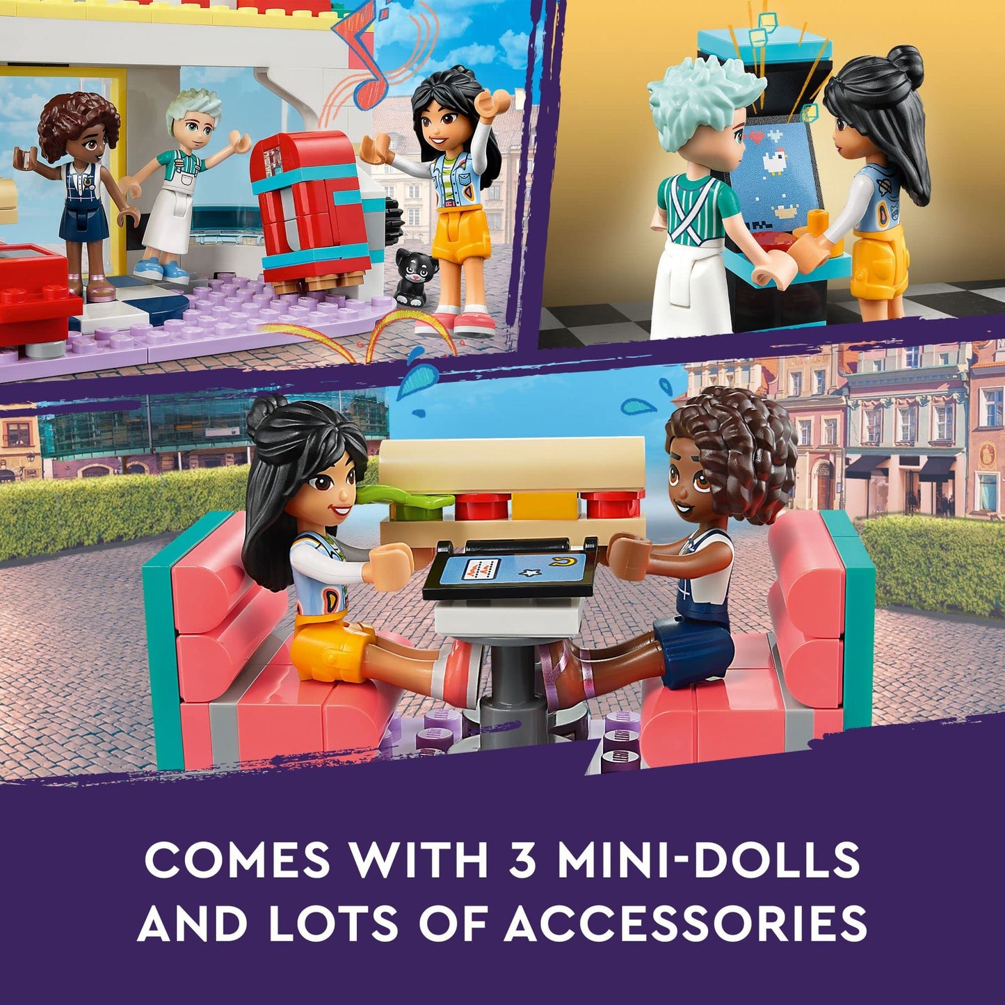 LEGO Friends Heartlake Downtown Diner (41728) – Role-Play Restaurant with Mini-Dolls Liann, Aliya & Charli