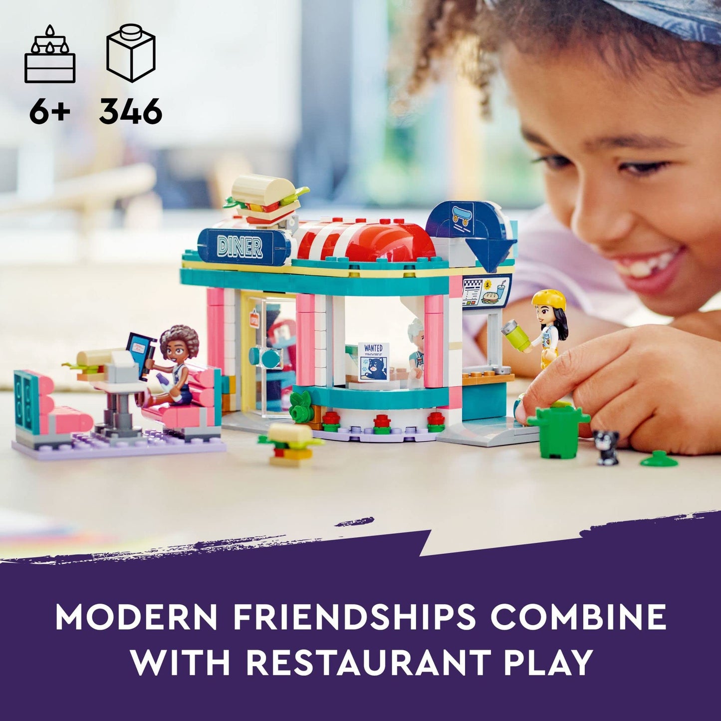 LEGO Friends Heartlake Downtown Diner (41728) – Role-Play Restaurant with Mini-Dolls Liann, Aliya & Charli