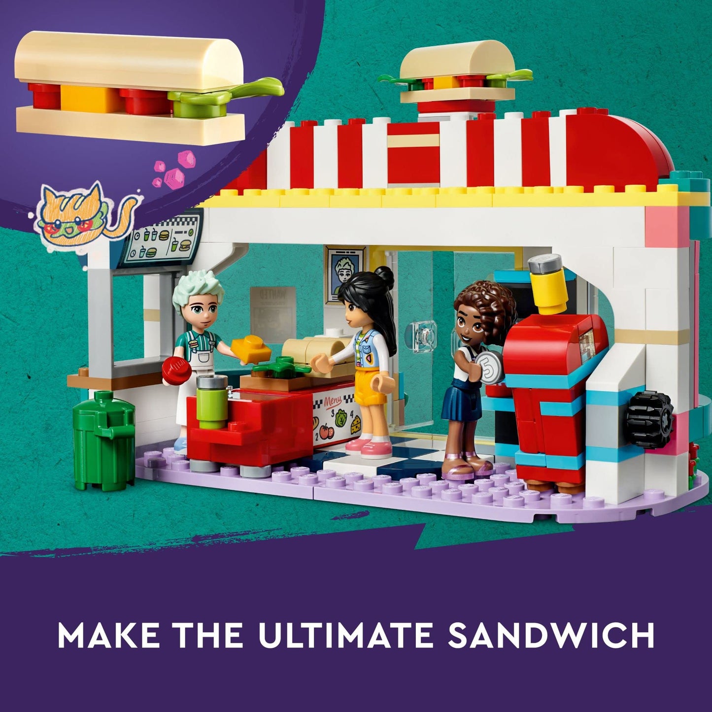 LEGO Friends Heartlake Downtown Diner (41728) – Role-Play Restaurant with Mini-Dolls Liann, Aliya & Charli