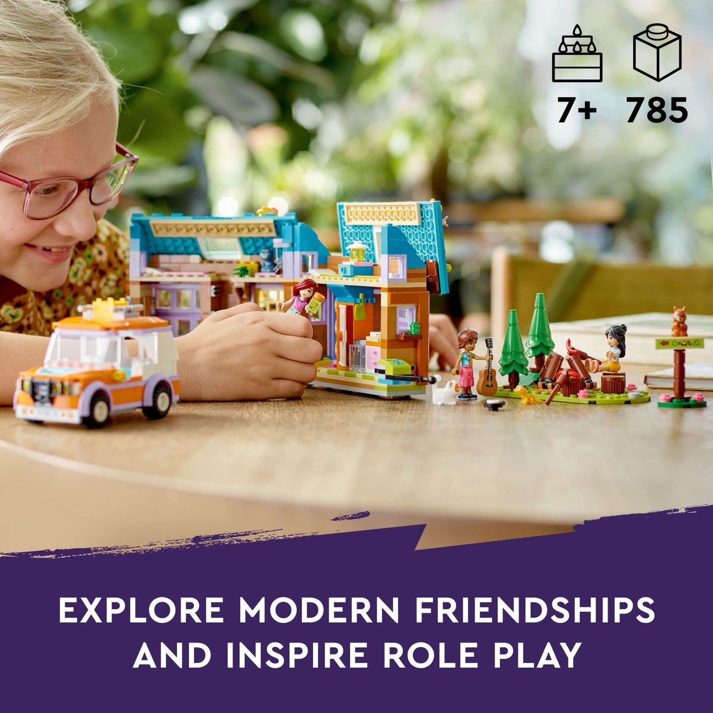 LEGO Friends Mobile Tiny House 41735 – Forest Camping Dollhouse with Towable Car