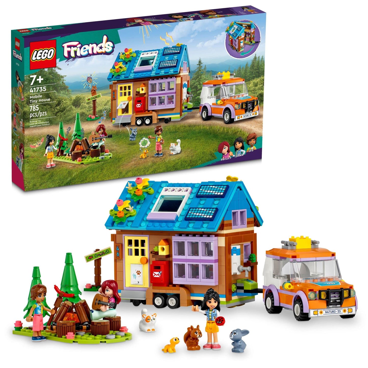 LEGO Friends Mobile Tiny House 41735 – Forest Camping Dollhouse with Towable Car