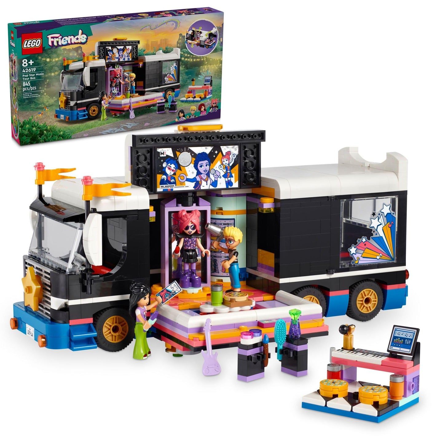 LEGO Friends Pop Star Music Tour Bus 42619 – 845-Piece Playset for 8+ Kids