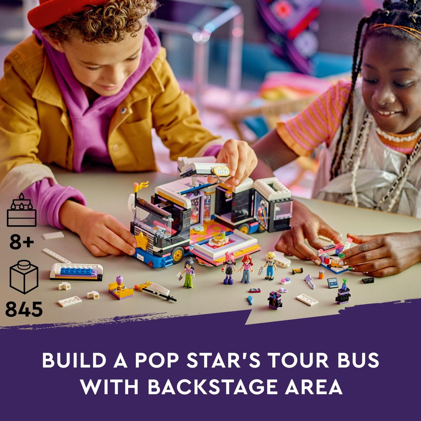LEGO Friends Pop Star Music Tour Bus 42619 – 845-Piece Playset for 8+ Kids