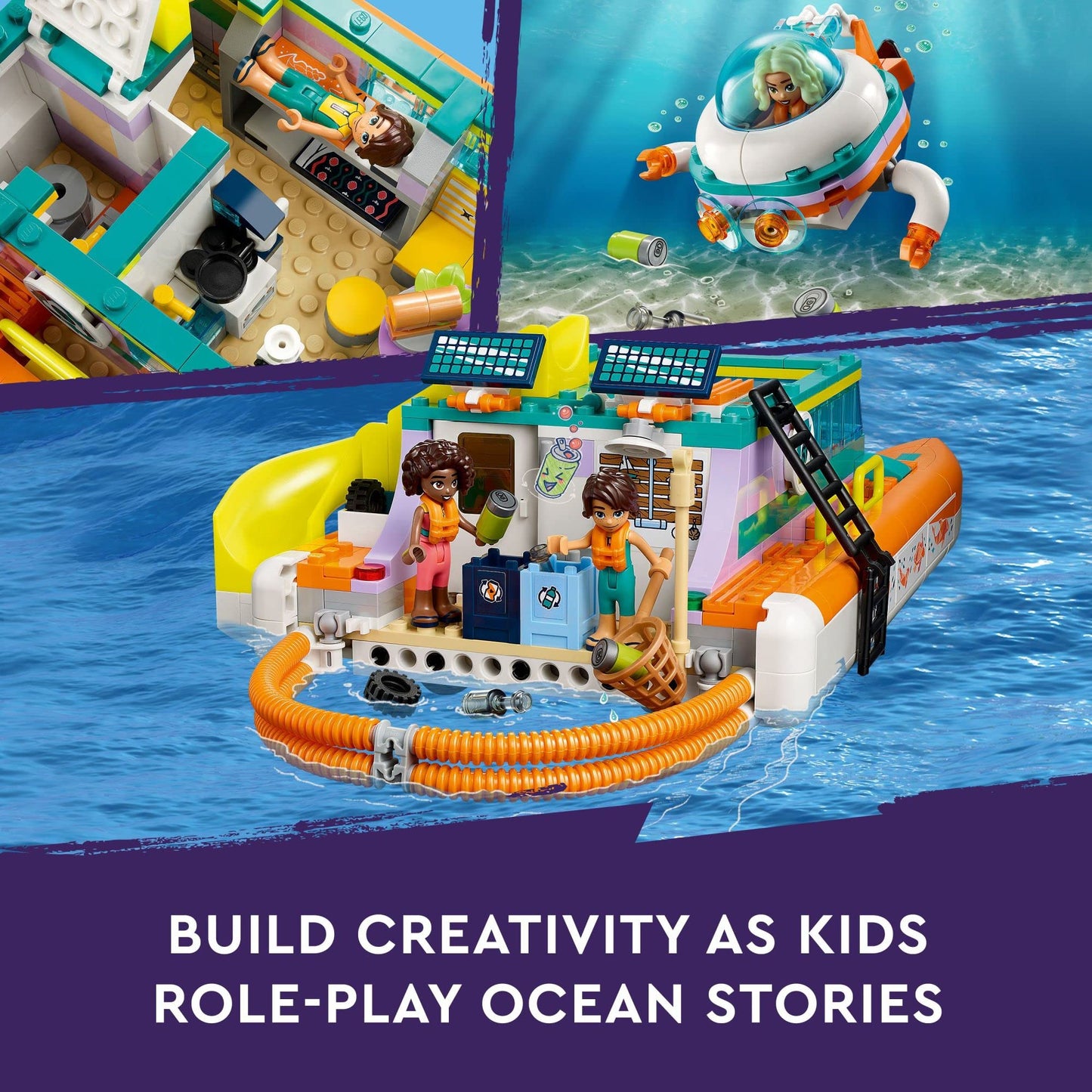 LEGO Friends Sea Rescue Boat 41734 – Ocean Rescue Toy Set for Kids 7+ with Mini-Dolls & Submarine