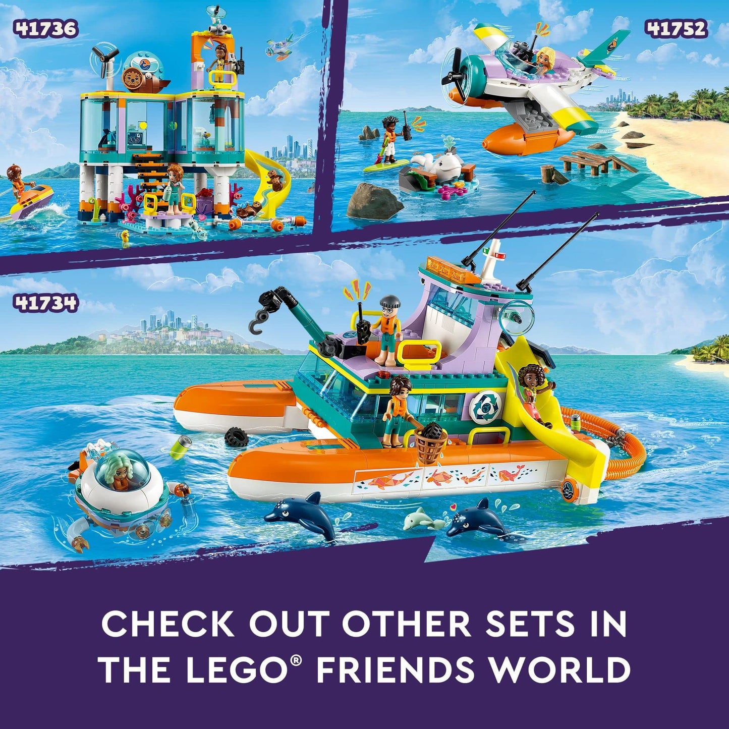 LEGO Friends Sea Rescue Boat 41734 – Ocean Rescue Toy Set for Kids 7+ with Mini-Dolls & Submarine