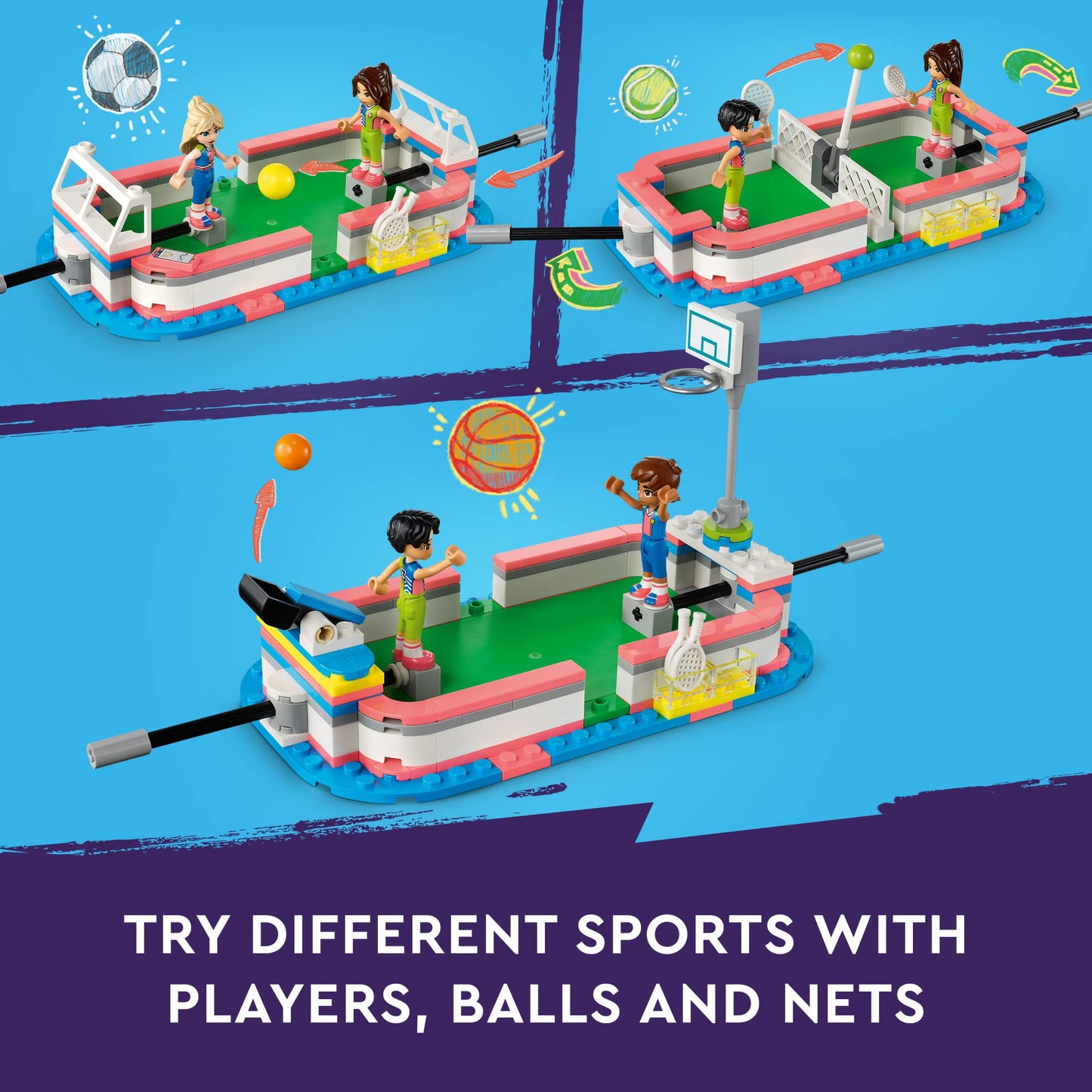 LEGO Friends Sports Center 41744 – Football, Basketball & Tennis Building Set (Ages 8+)