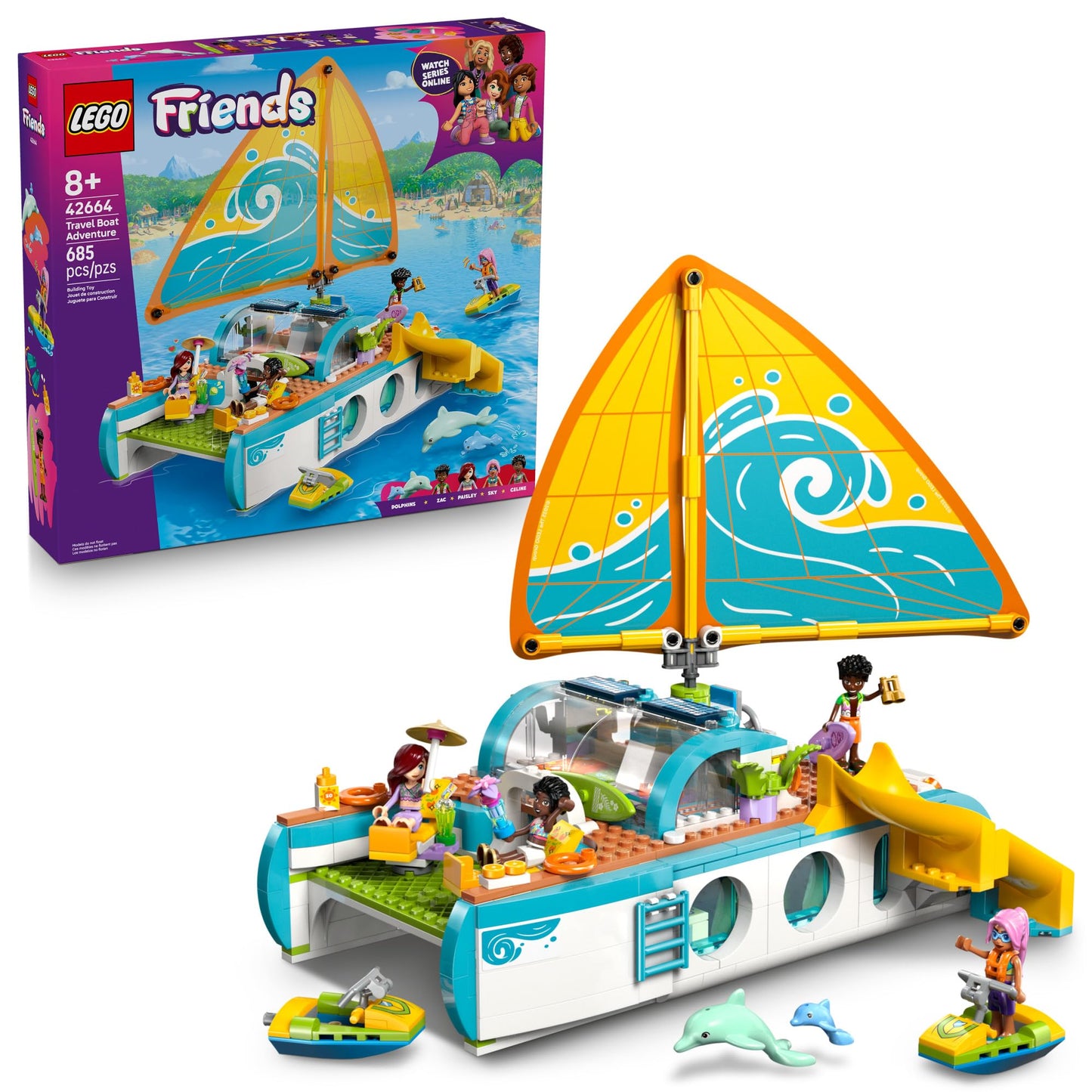 LEGO Friends Travel Boat Adventure 42664 – Boat Playset with Dolphins & 4 Minidolls (Ages 8+)