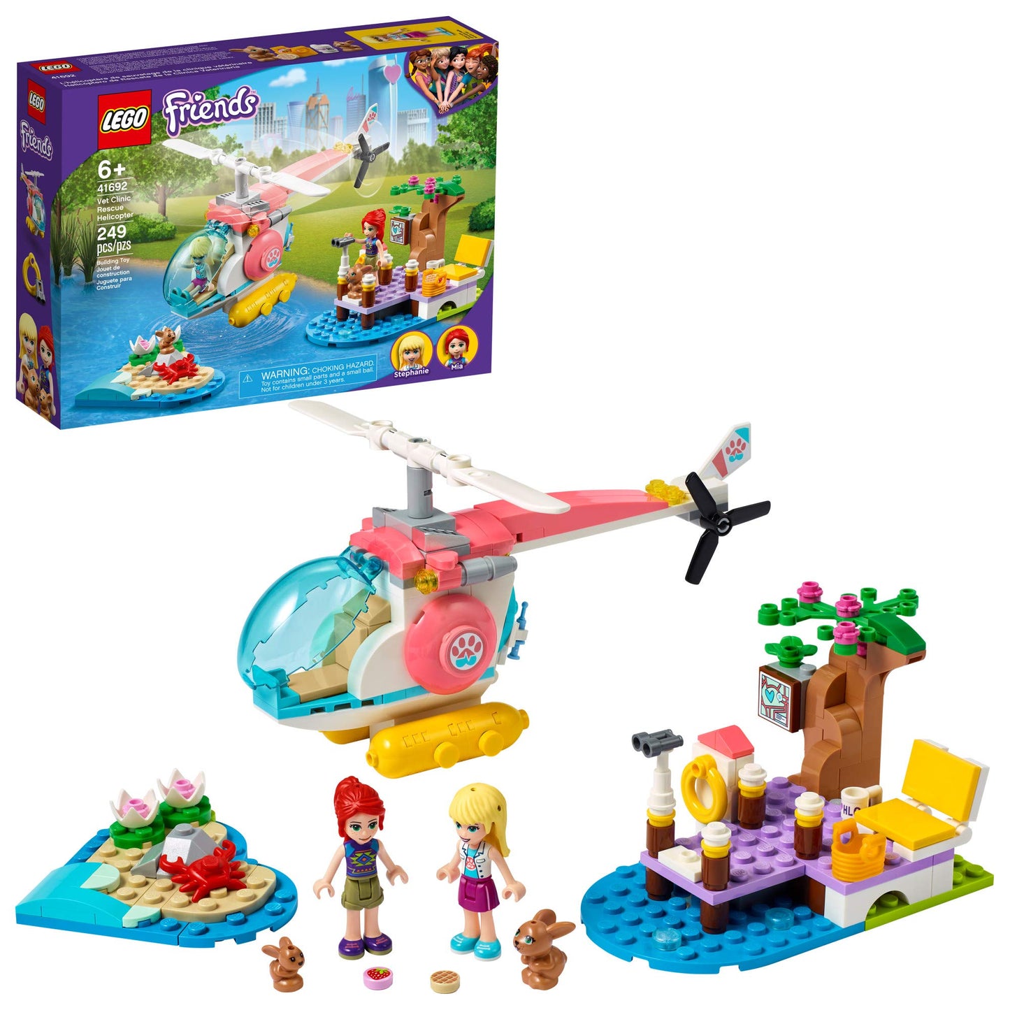 LEGO Friends Vet Clinic Rescue Helicopter 41692 – 249-Piece Building Kit for Kids (2021)