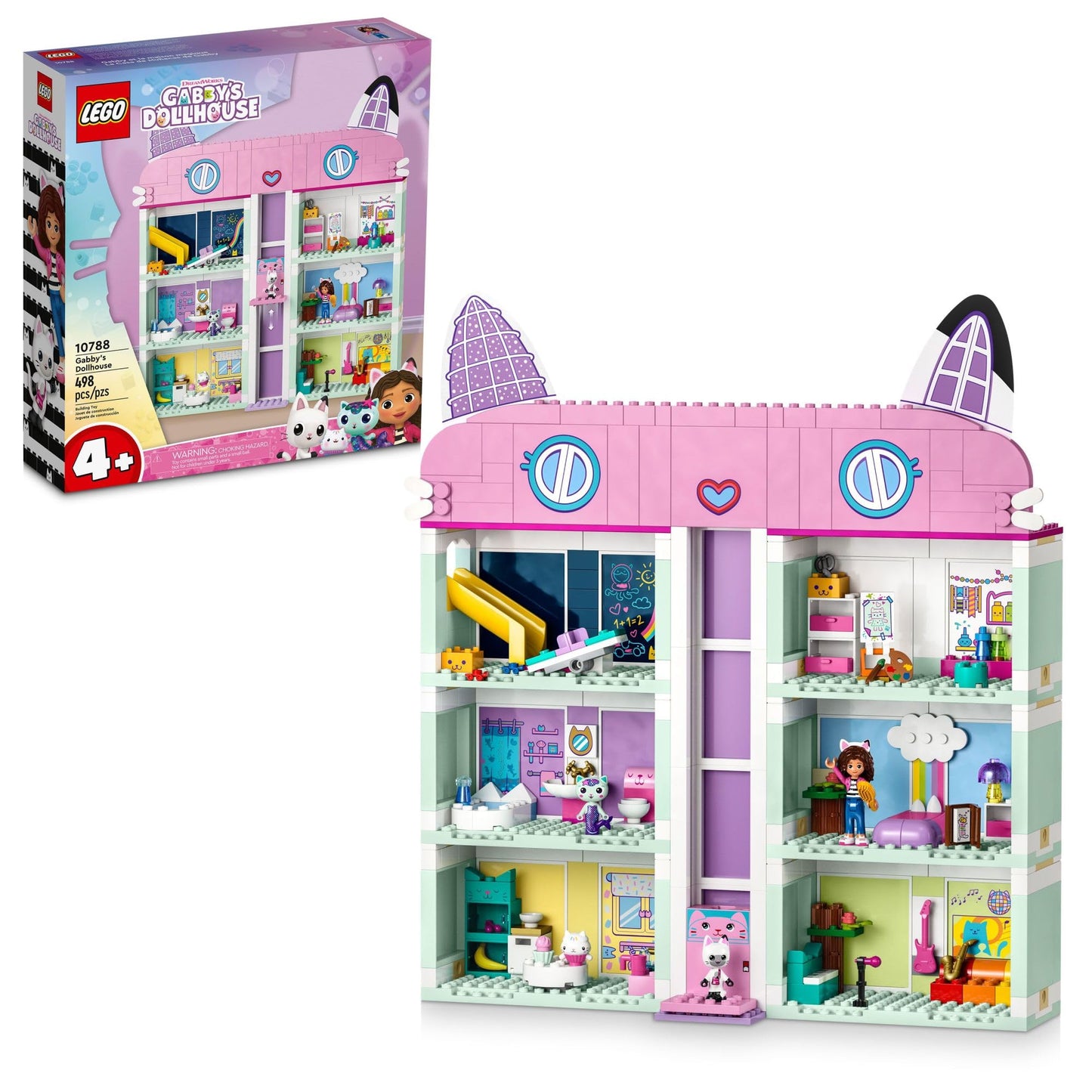 LEGO Gabby’s Dollhouse 10788 – 8-Room Buildable Playset with 4 Minifigures for Ages 4+