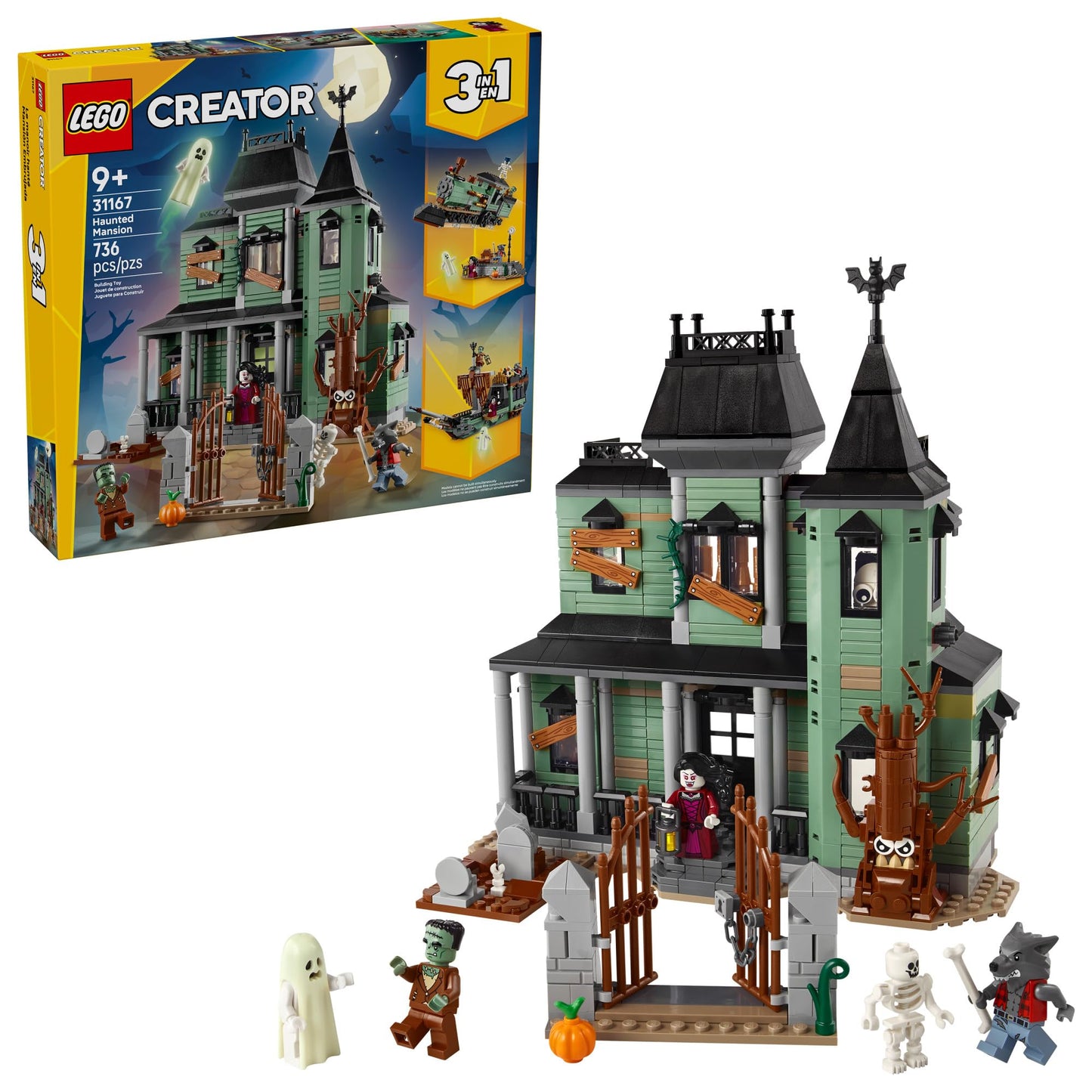 LEGO Creator 3-in-1 Haunted Mansion (31167) | 736-Piece Building Toy for Kids 9+