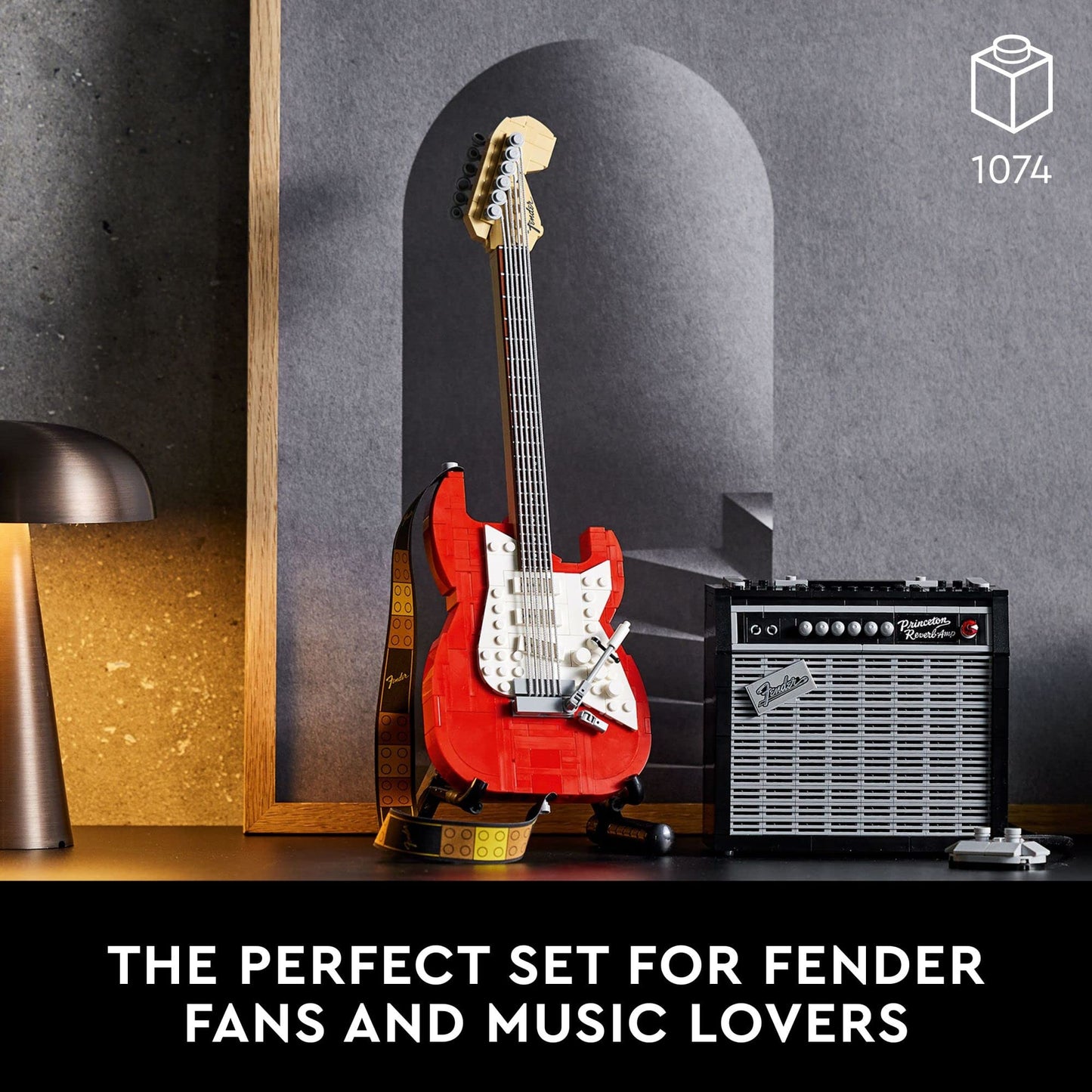 LEGO Ideas Fender Stratocaster 21329 Guitar Model with 65 Princeton Reverb Amplifier – DIY Display Kit