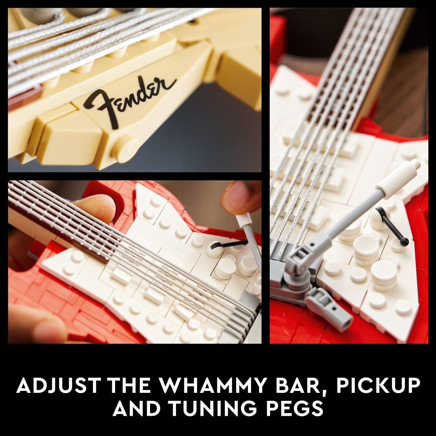 LEGO Ideas Fender Stratocaster 21329 Guitar Model with 65 Princeton Reverb Amplifier – DIY Display Kit