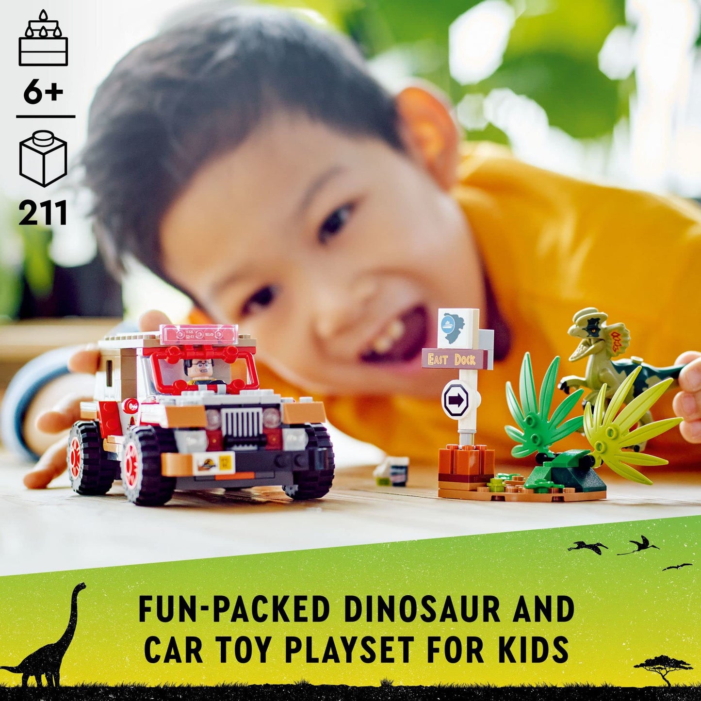 LEGO Jurassic Park Dilophosaurus Ambush 76958 – Buildable Jeep Toy for Jurassic Park 30th Anniversary (Ages 6+)