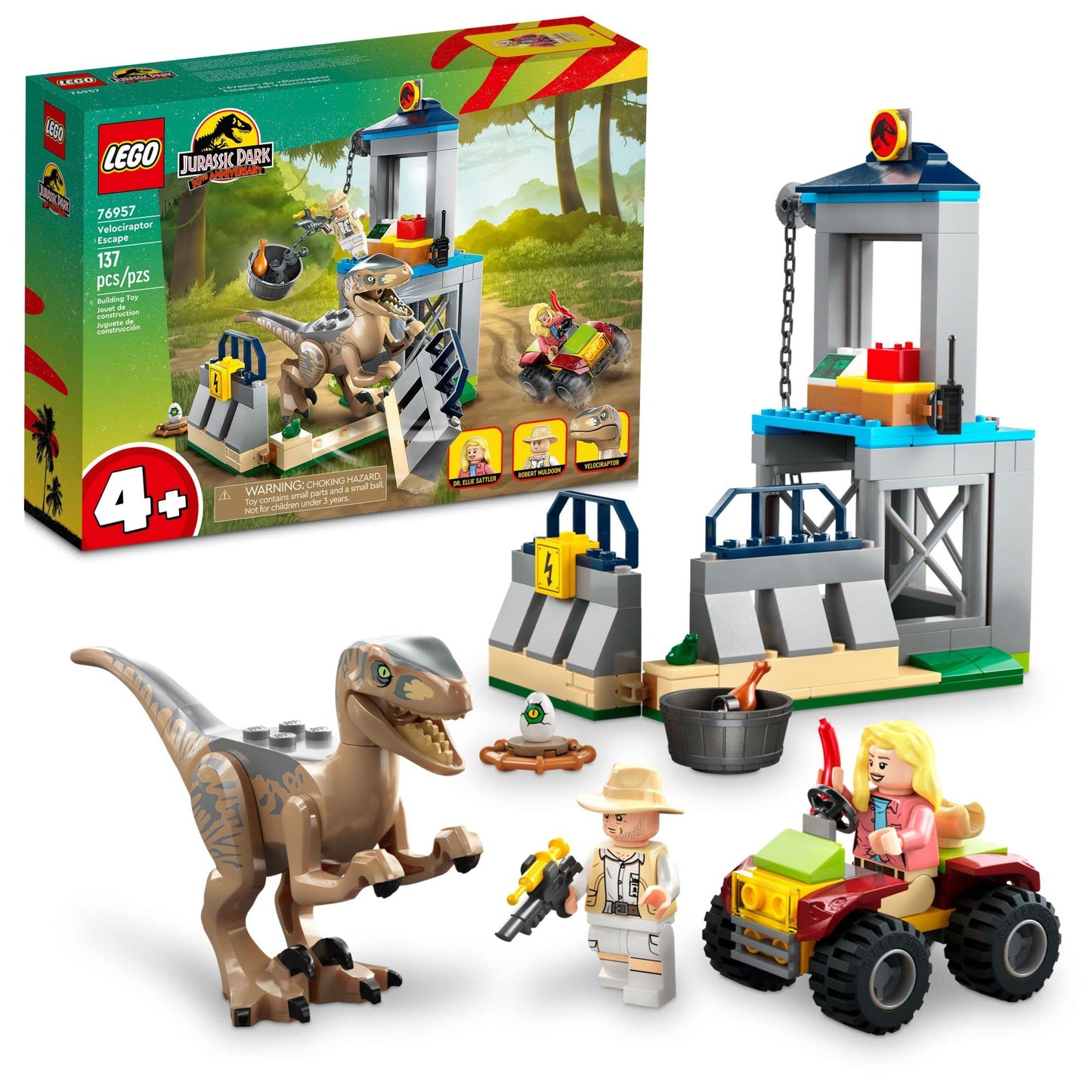LEGO Jurassic Park Velociraptor Escape 76957 – Buildable Dinosaur Pen & Off-Roader (Ages 4+)