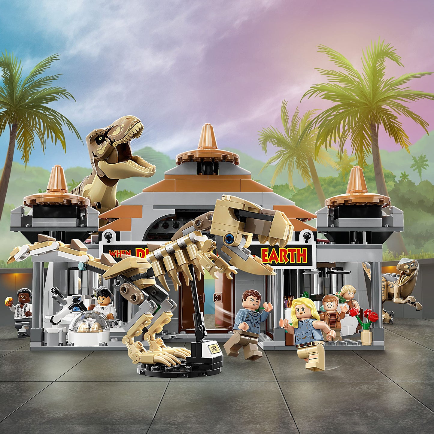 LEGO Jurassic Park Visitor Center 76961 – T. rex & Raptor Attack Buildable Dinosaur Toy (6 Minifigures)