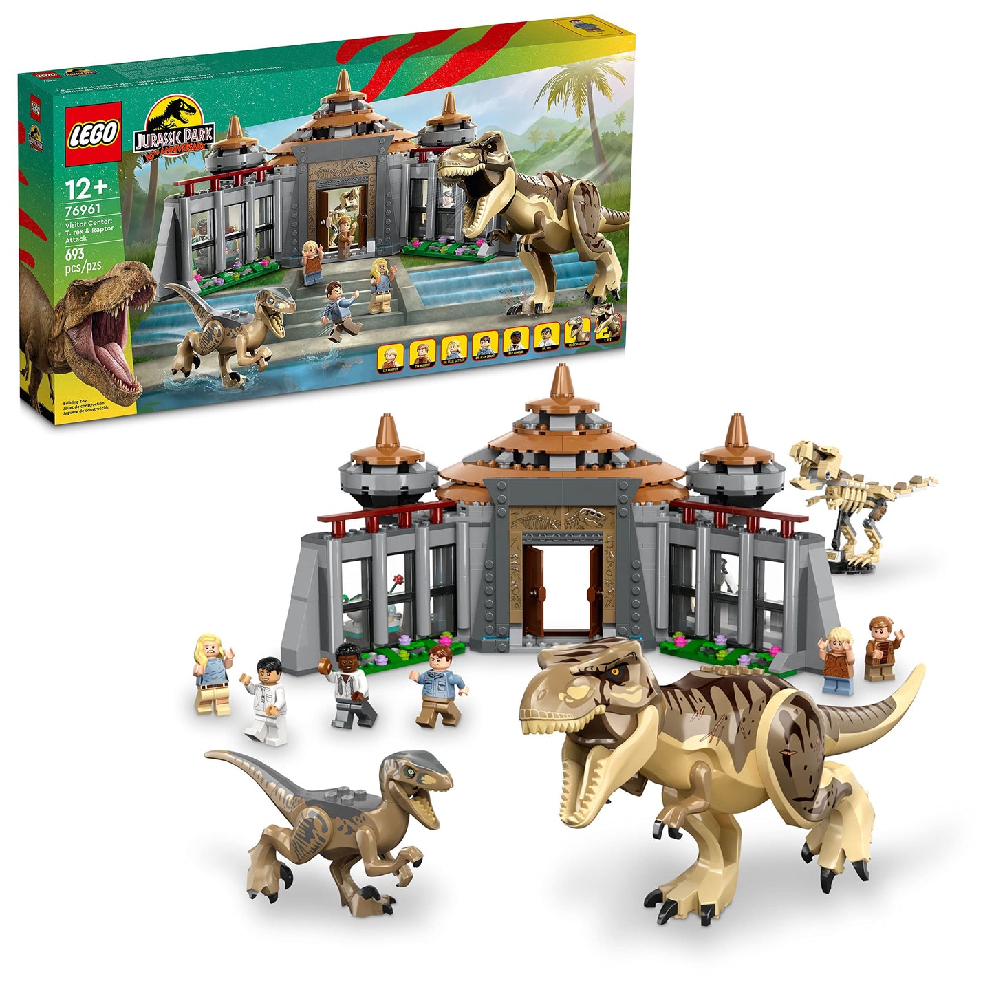 LEGO Jurassic Park Visitor Center 76961 – T. rex & Raptor Attack Buildable Dinosaur Toy (6 Minifigures)