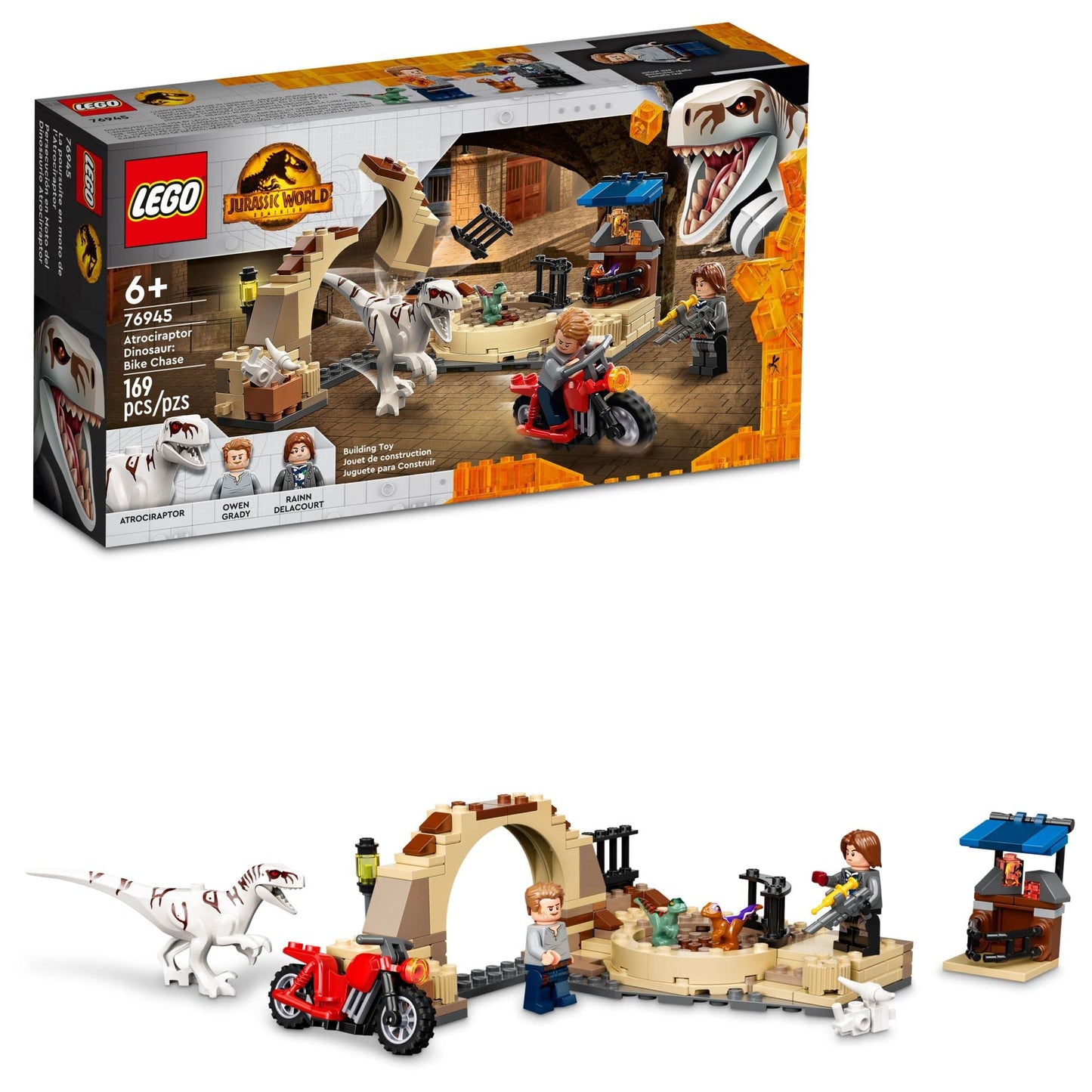 LEGO Jurassic World Atrociraptor Bike Chase Set 76945 – 169-Piece Dino Action Toy